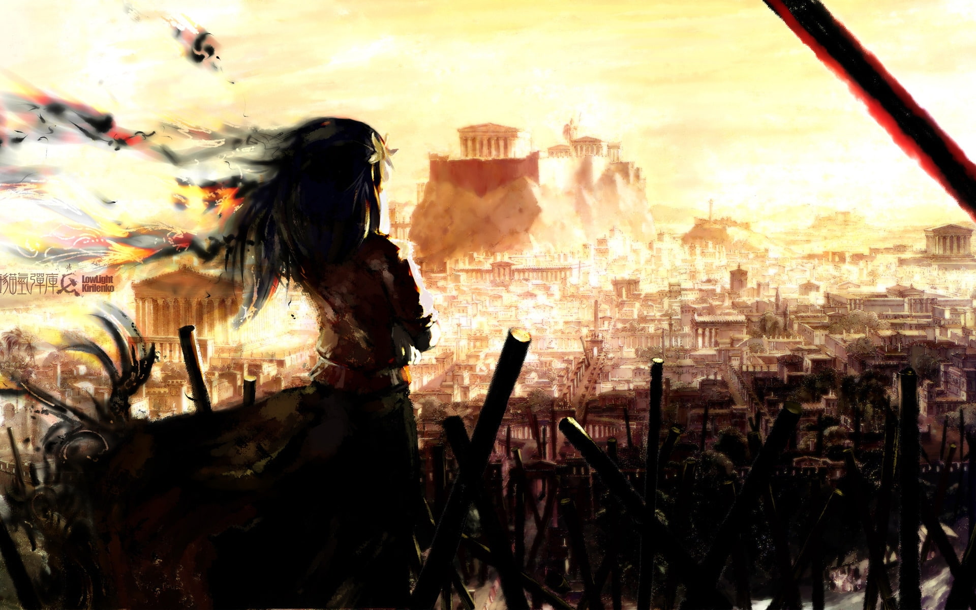 lowlight, scenic, kirilenko, touhou, yasaka kanako, artist, 1080P, HD Wallpaper