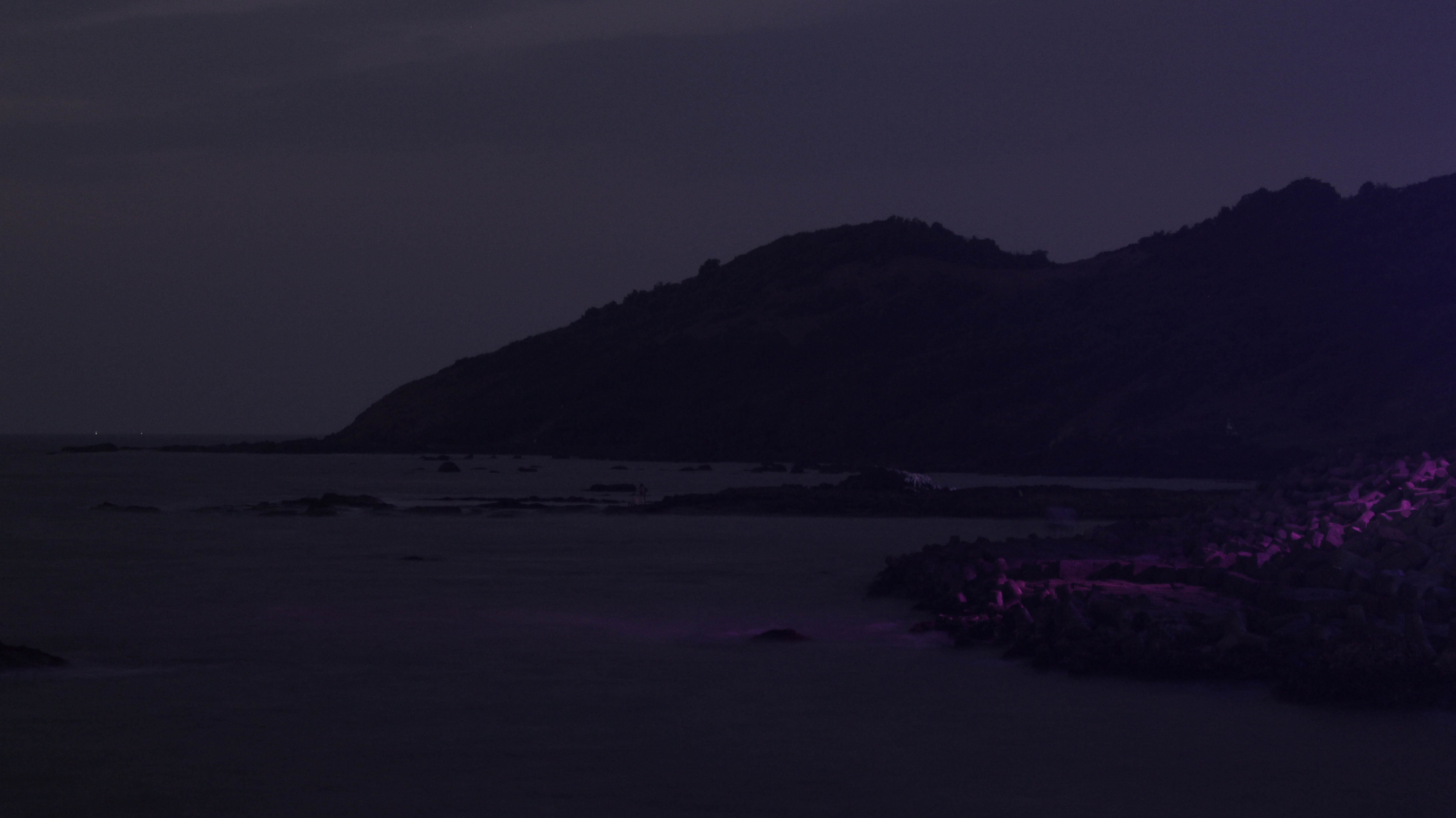 night, scenics - nature, dusk, shore, 5K, landscape, purple, tranquility, lowlight, rock, tranquil scene, water, no people, sky, nature, beauty in nature, HD Wallpaper
