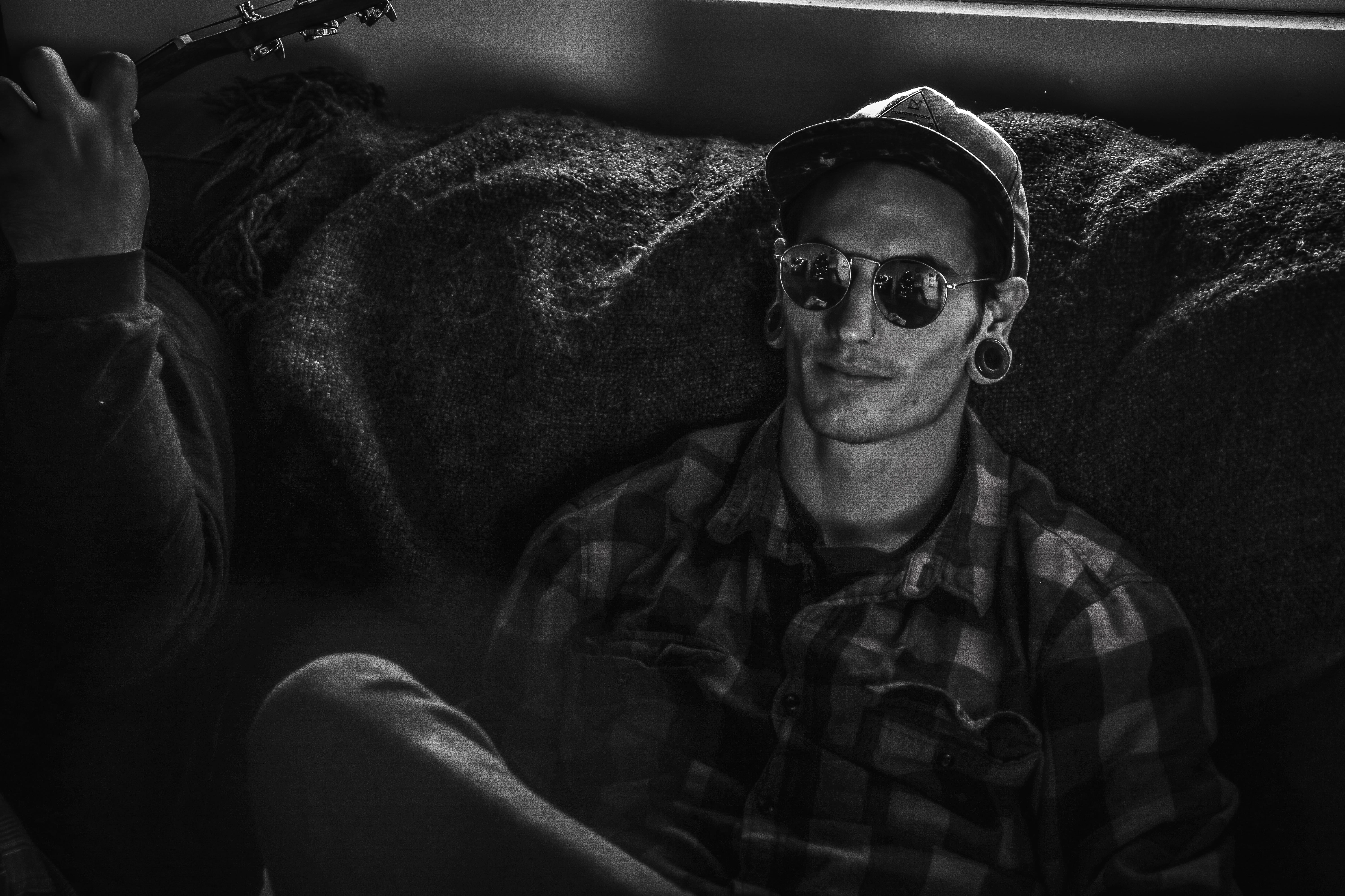 eyewear, plaid, fashion, wearing, 5K, snapback, real people, young men, people, portrait, dress, grayscale, photo, black-and-white, glasses, young adult, HD Wallpaper