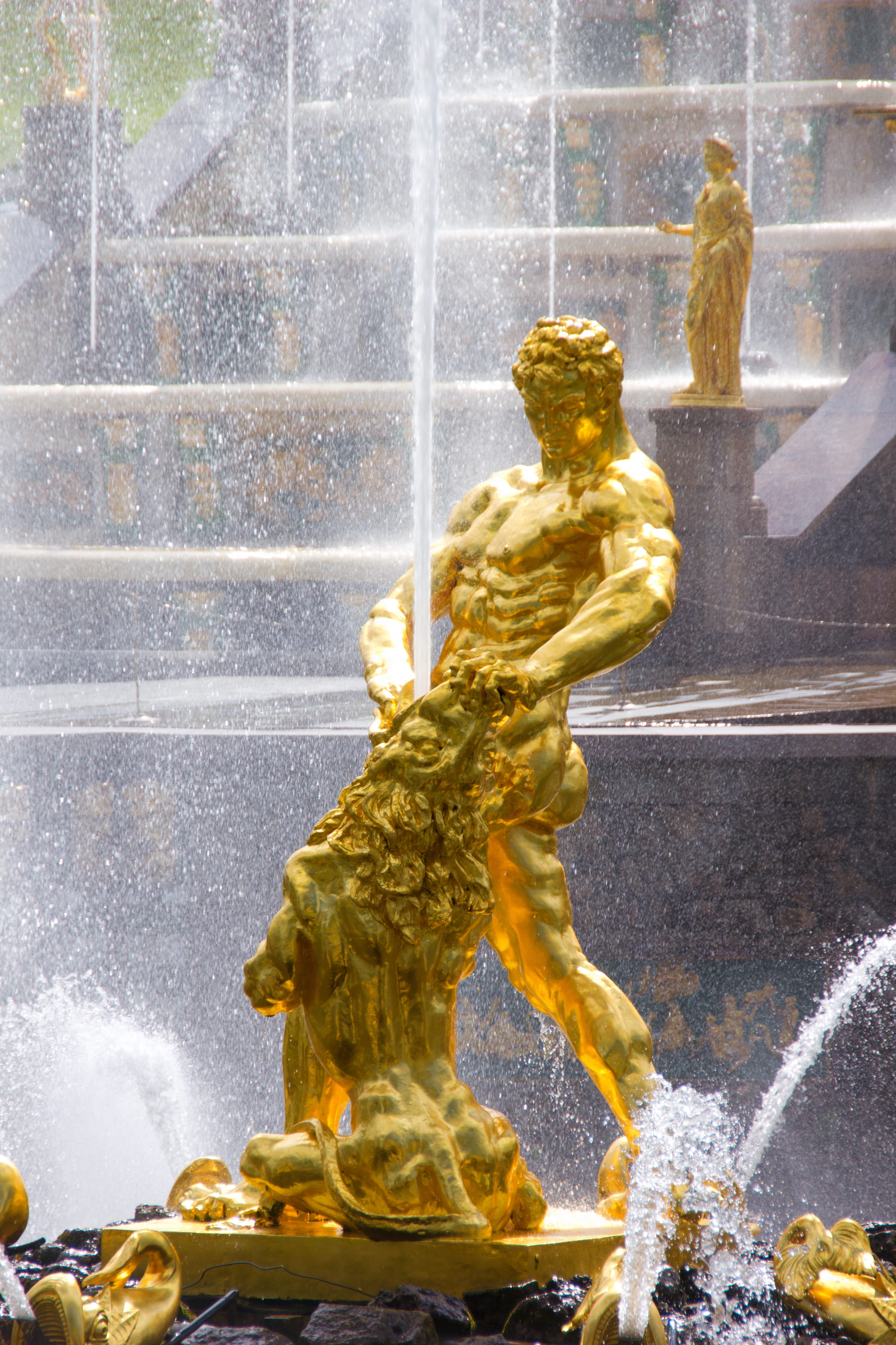 representation, figure, no people, hero, petersburg, 4K, peterhof, greek, saint-petersburg, grand, day, historic, human representation, samson, art and craft, Phone HD Wallpaper