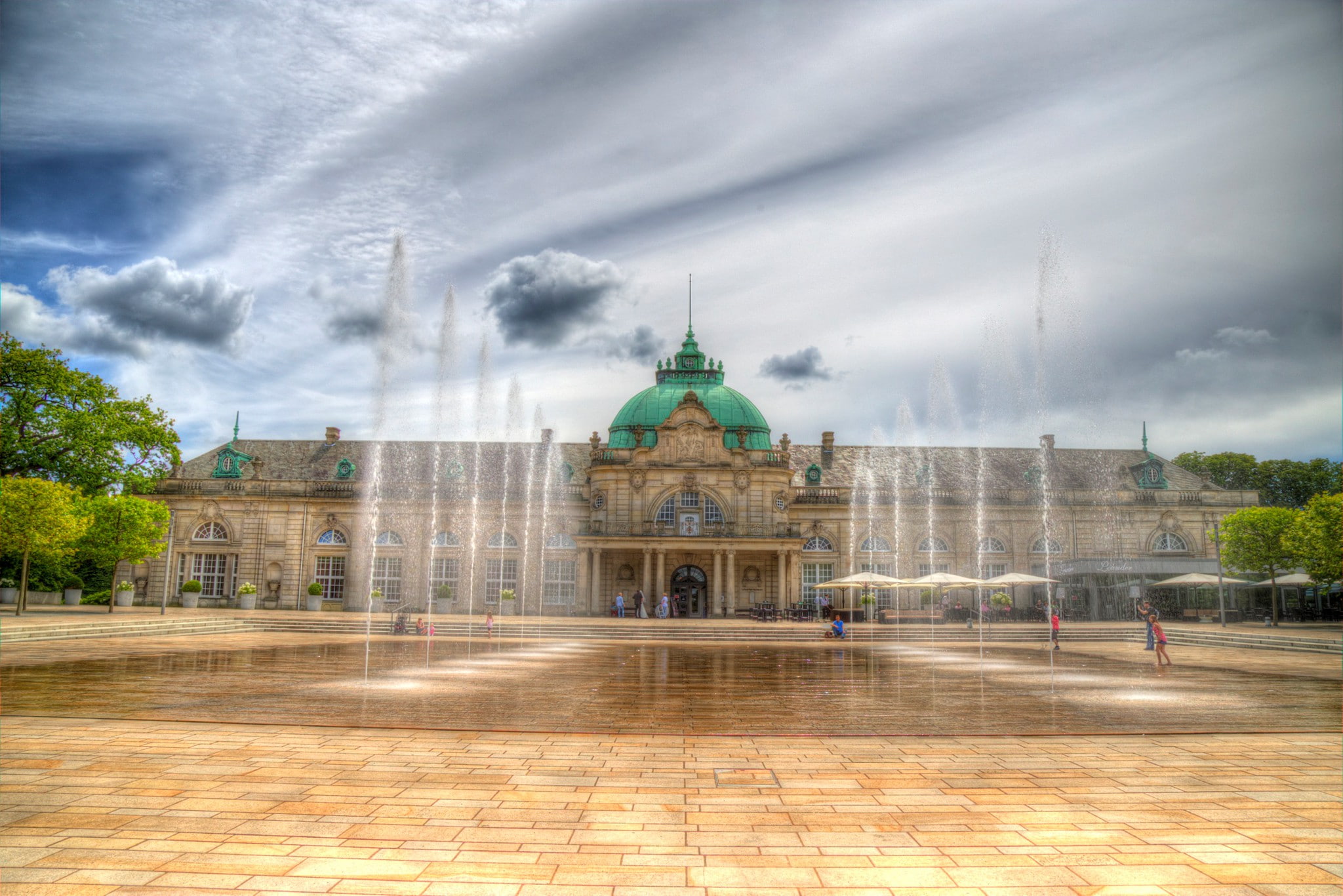 fountain, palace, the trees, the Palace, hdr, sky, the sky, 1080P, HD Wallpaper