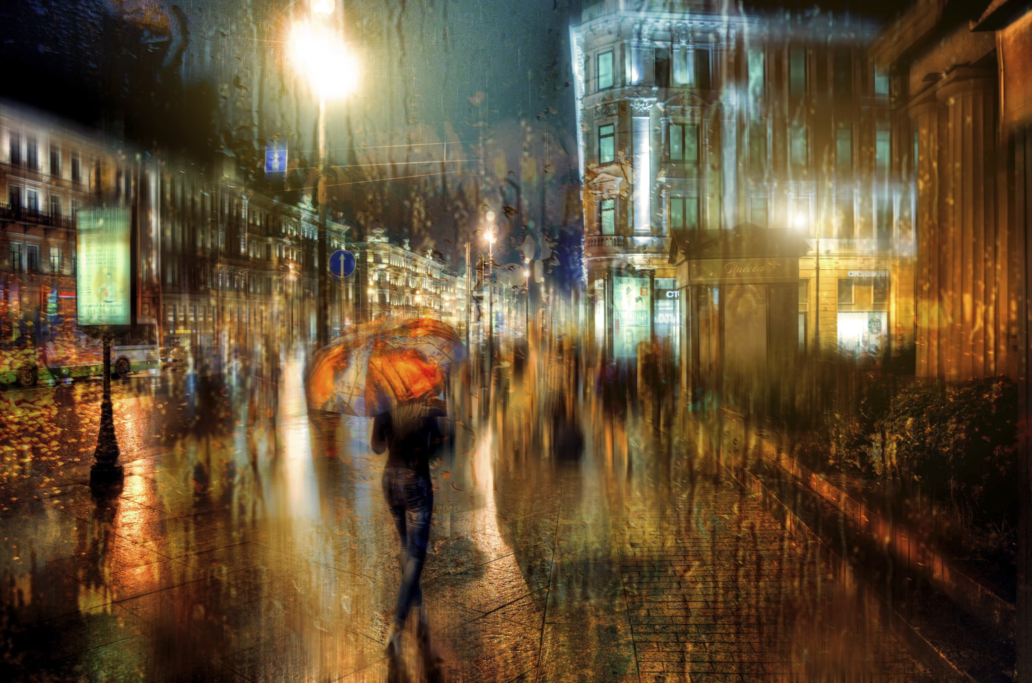 street, dusk, Saint Petersburg, the rain, unrecognizable Person, dark, city Life, orange, outdoors, rainy season, women, city street, illuminated, city, HD Wallpaper