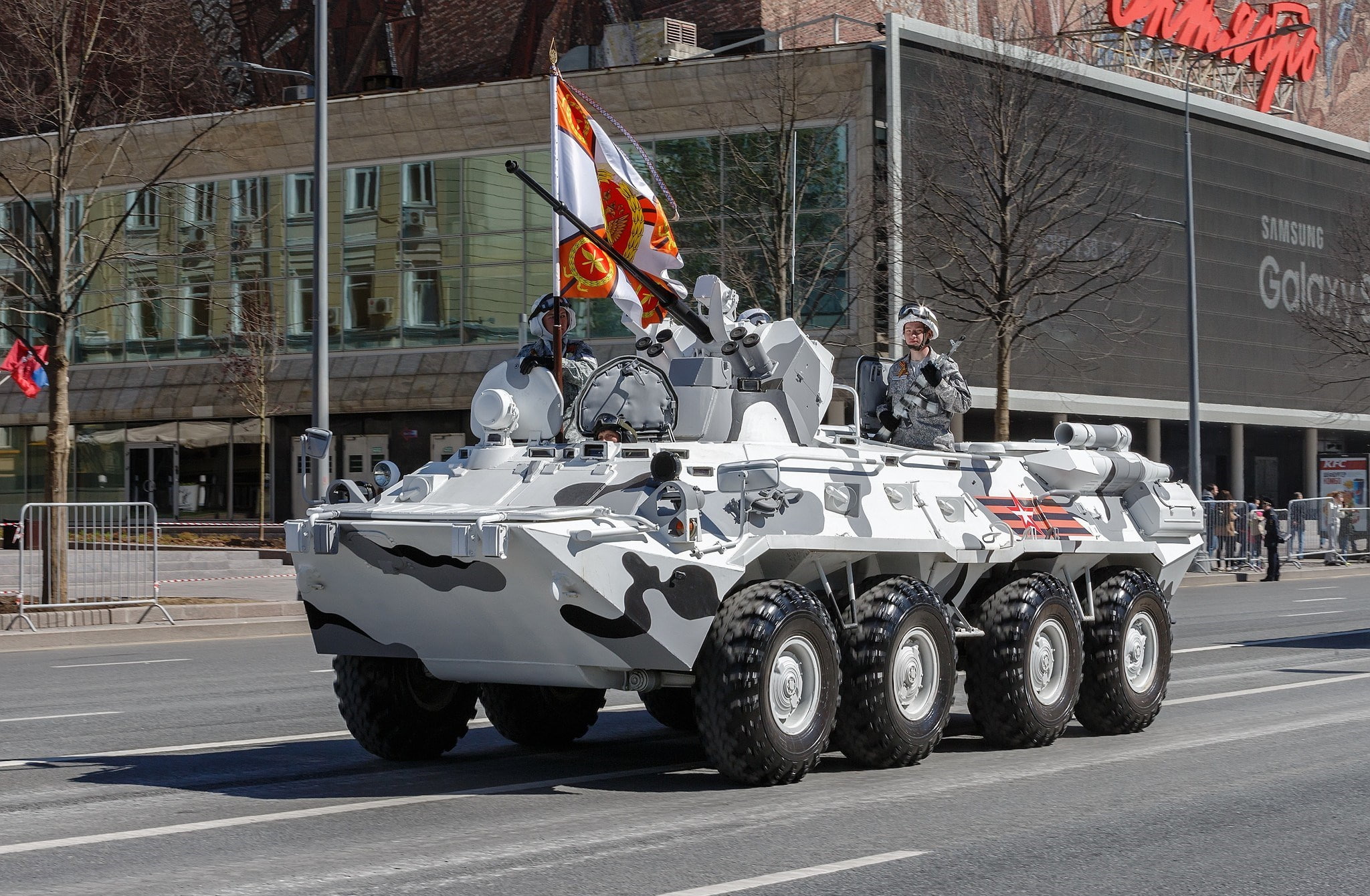 Armor, flag, 1080P, Victory Parade, The winter version of the camouflage, THE BTR-82A, HD Wallpaper