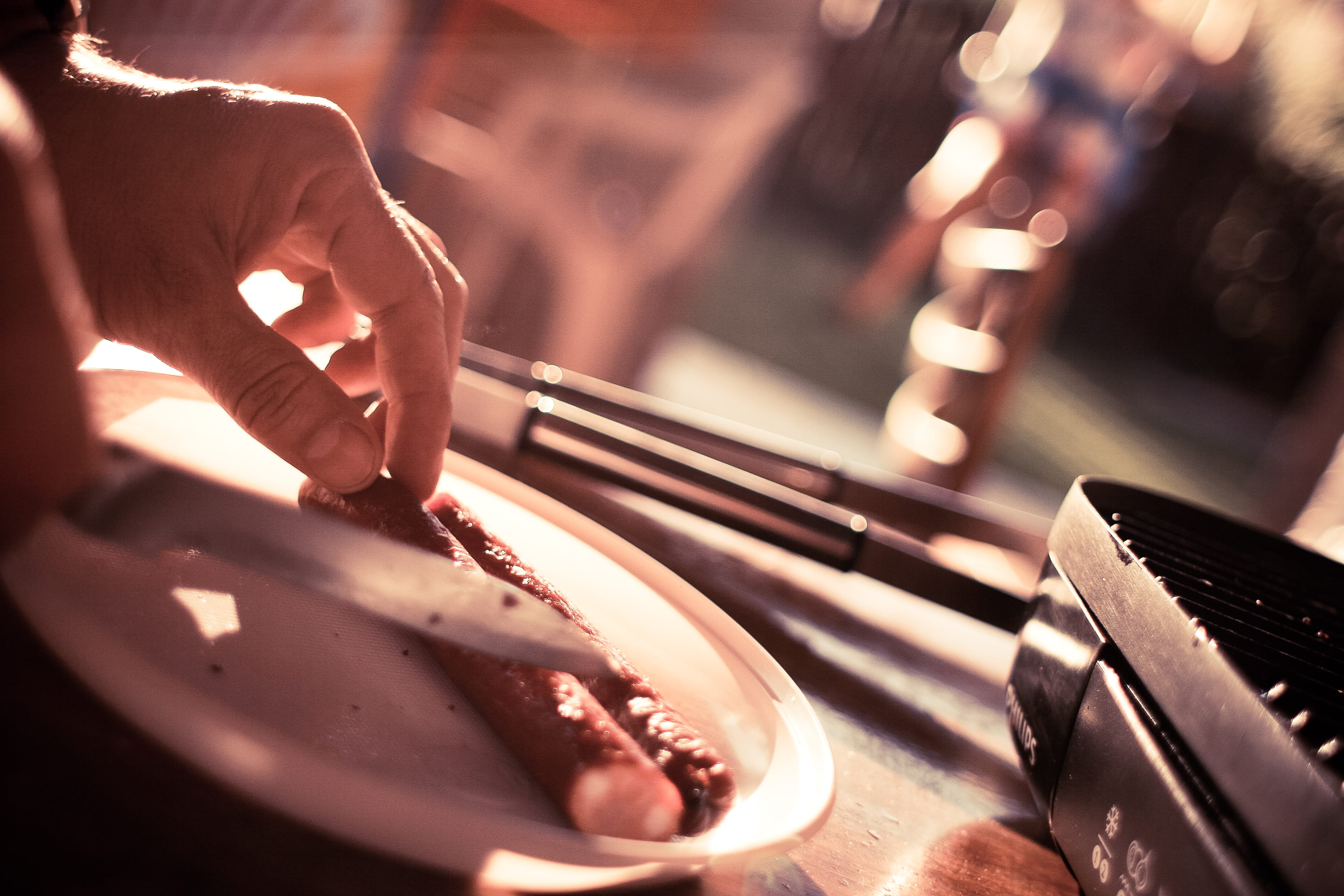 men, hand, indoors, kitchen utensil, Sausages, arts culture and entertainment, close-up, preparing, hungry, night, one Person, food and drink, meal, party, HD Wallpaper