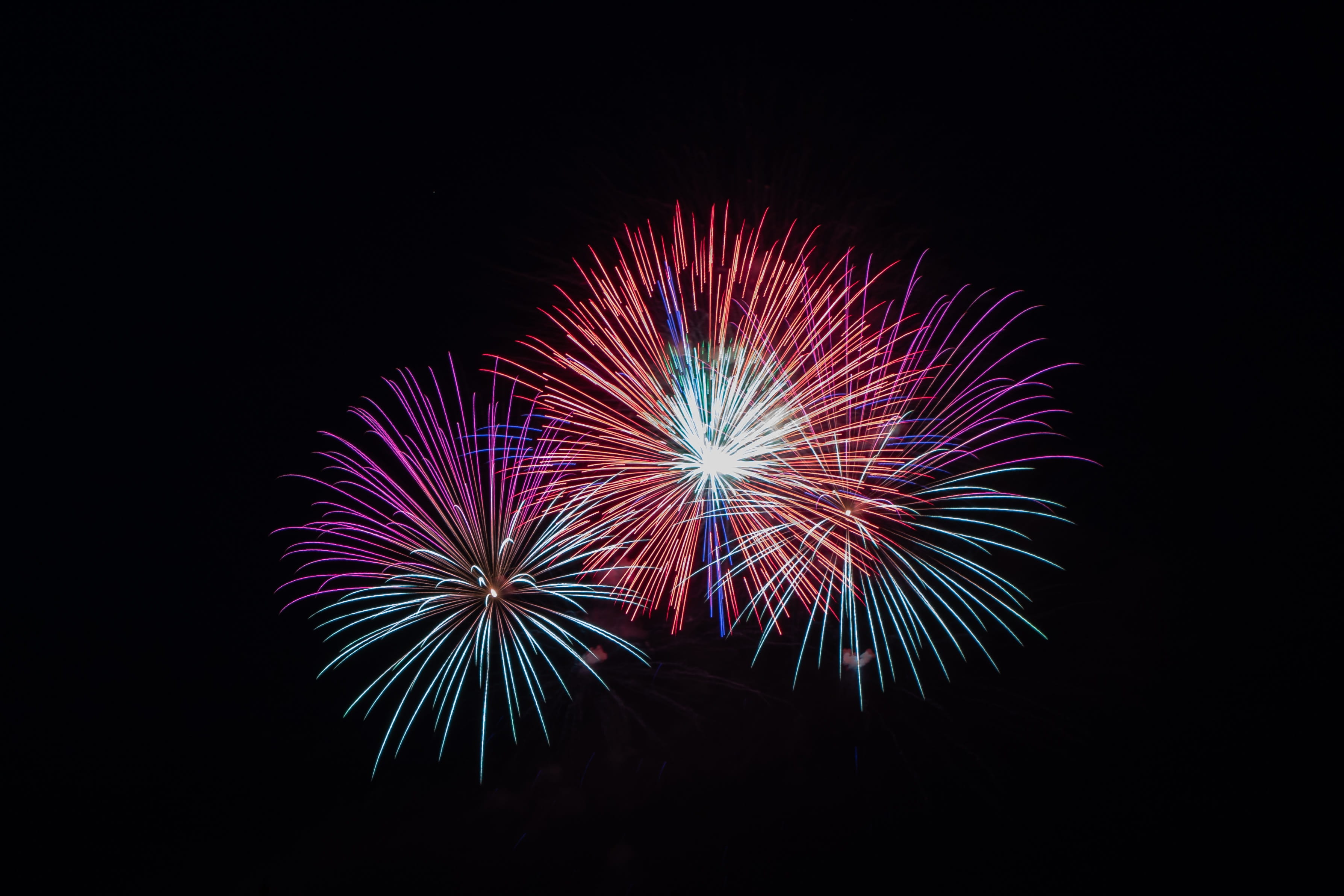 firework - man made object, sky, night, sparks, festival, firecrackers, pyrotechnics, low angle view, illuminated, dark, event, new years eve, 2K, no people, HD Wallpaper
