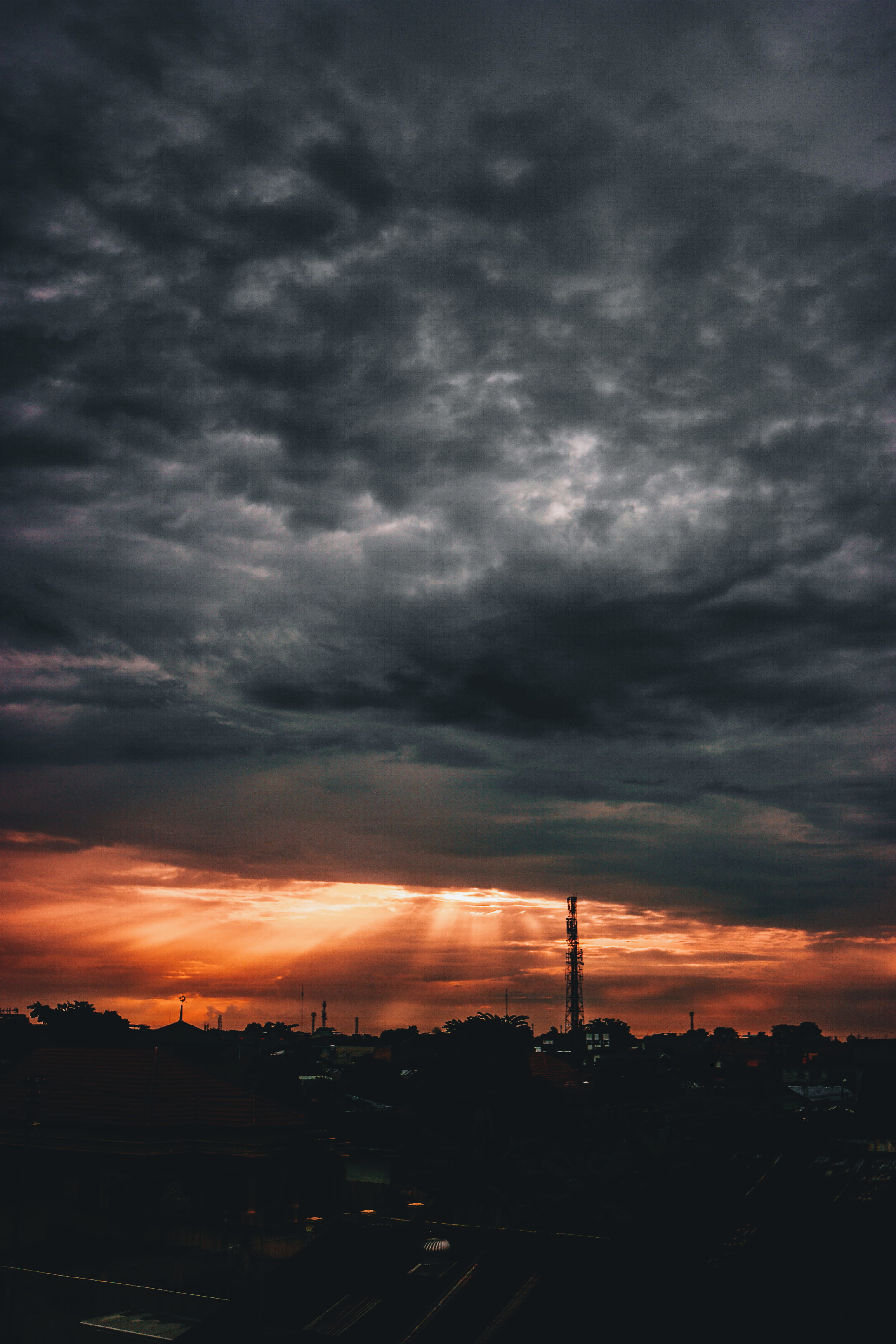 sky, pekanbaru, factory, sun, home, overcast, nature, environment, storm, ominous, orange color, 4K, no people, sky expression, building exterior, silhouette, Phone HD Wallpaper