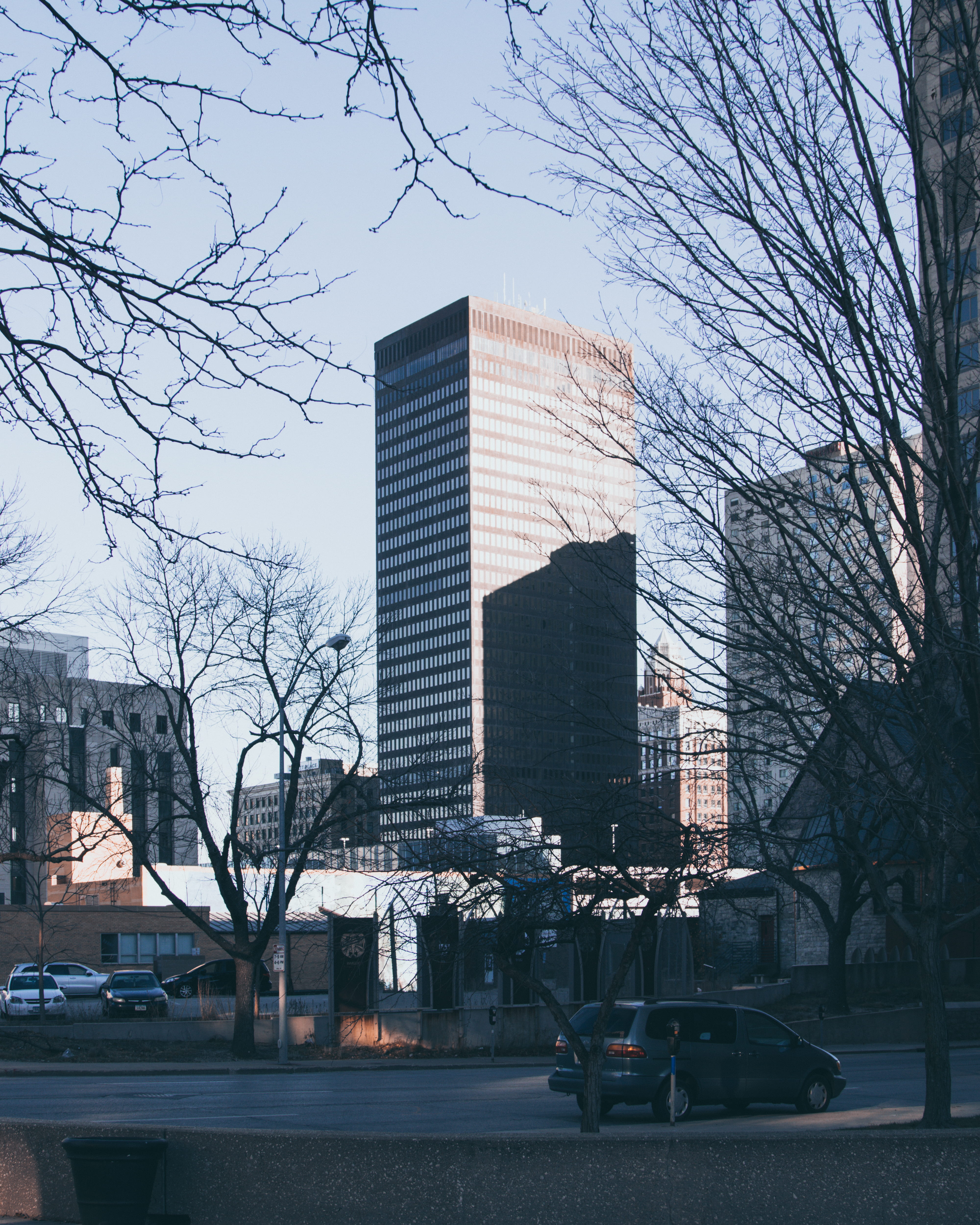 nature, city life, united states, tree, architecture, city, modern, day, bare tree, building, sky, outdoors, des moines, building exterior, transportation, Phone HD Wallpaper
