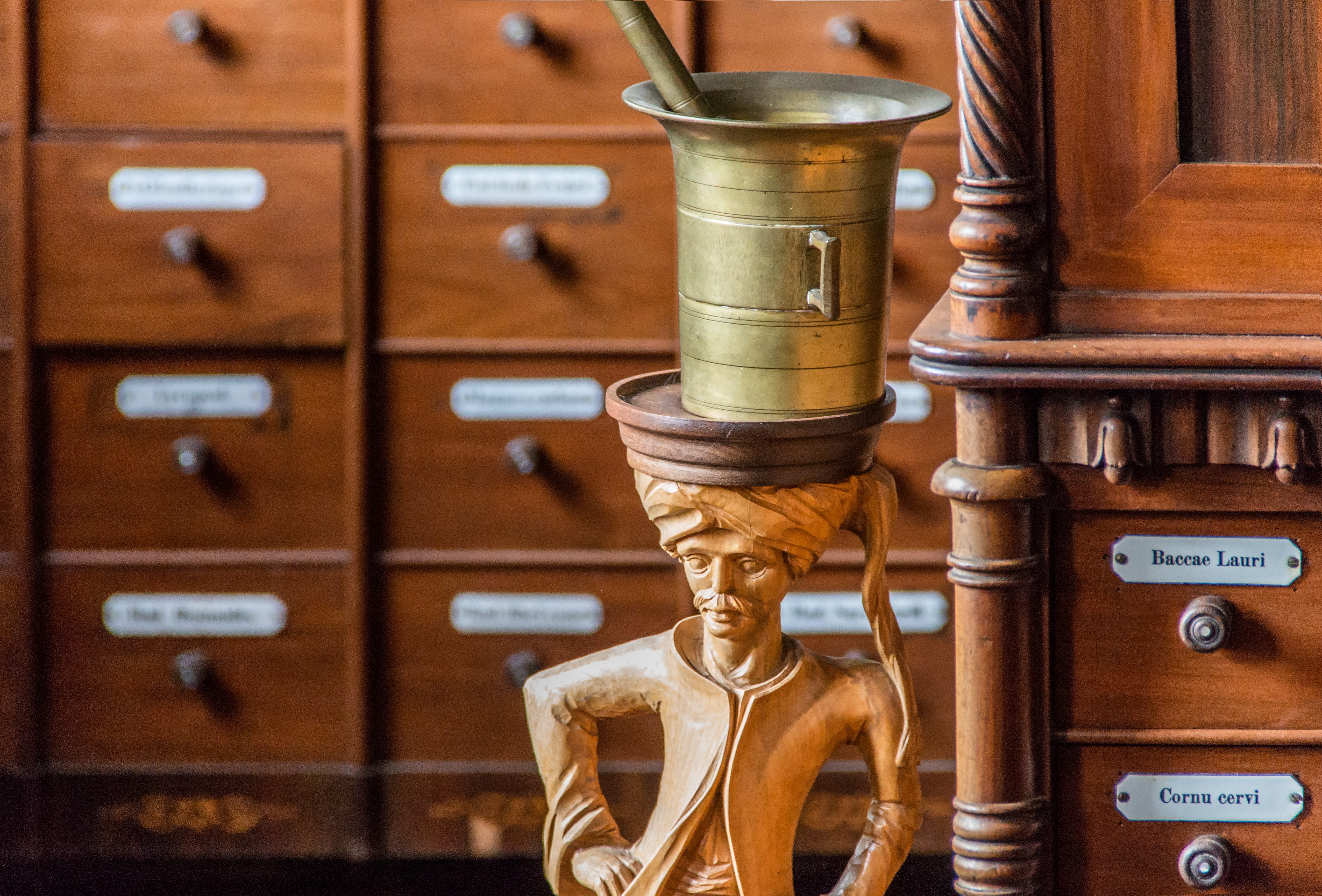 Knauf, drawer, apothekerschrank, metal, wooden manikin, ornament, order, healthcare and medicine, focus on foreground, backgrounds, brown, safety, Wood, HD Wallpaper