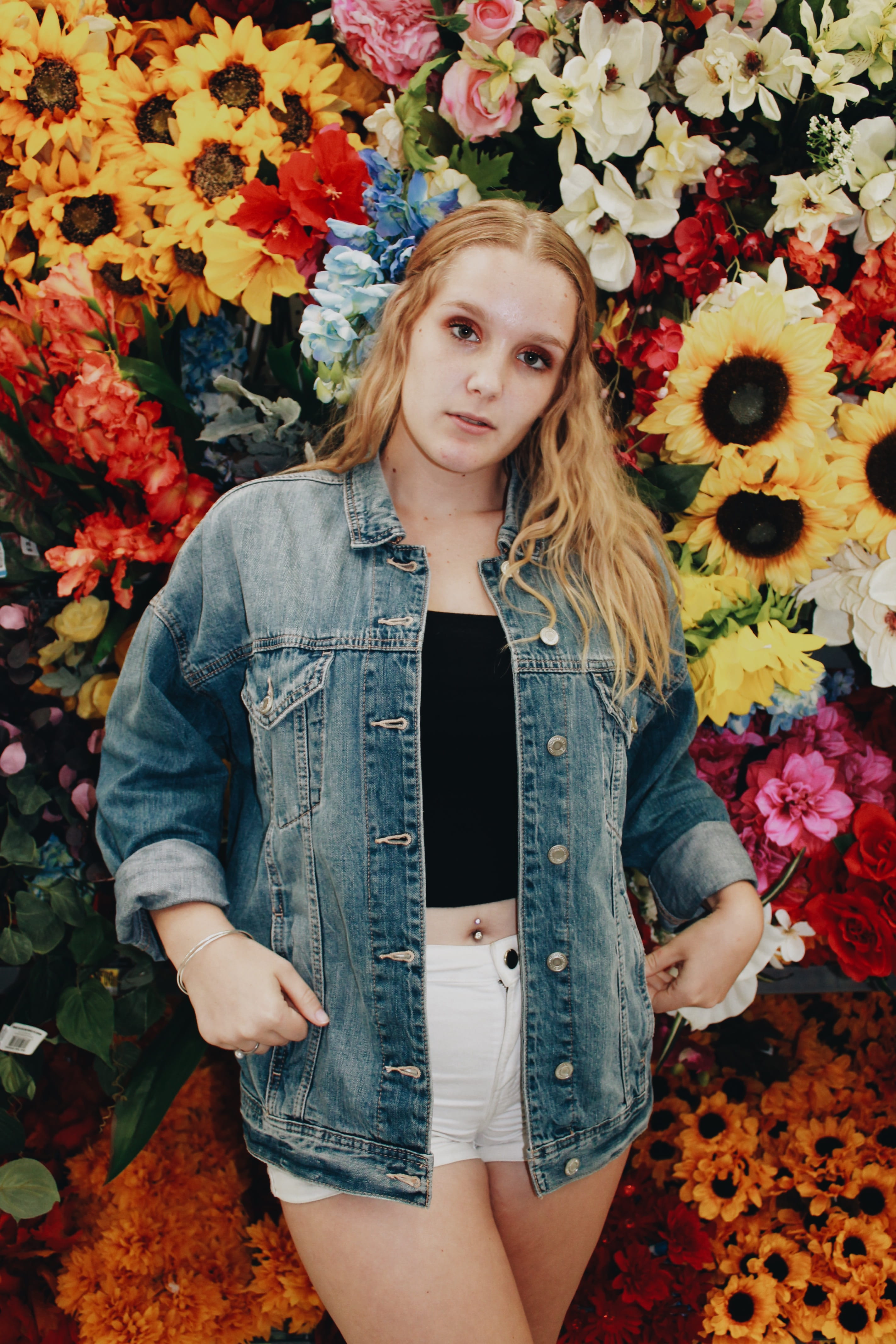 teenager, hairstyle, standing, one person, jeanjacket, 4K, flowering plant, hair, lifestyles, change, outdoors, girl, plant, flowers, day, flower head, Phone HD Wallpaper