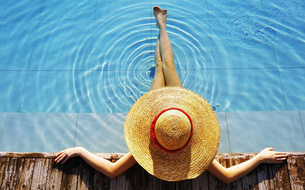 one person, outdoors, lifestyles, young adult, water, women, hat, legs, pool, day, sun hat, nature, human arm, summer, model, relaxation, directly above, HD Wallpaper
