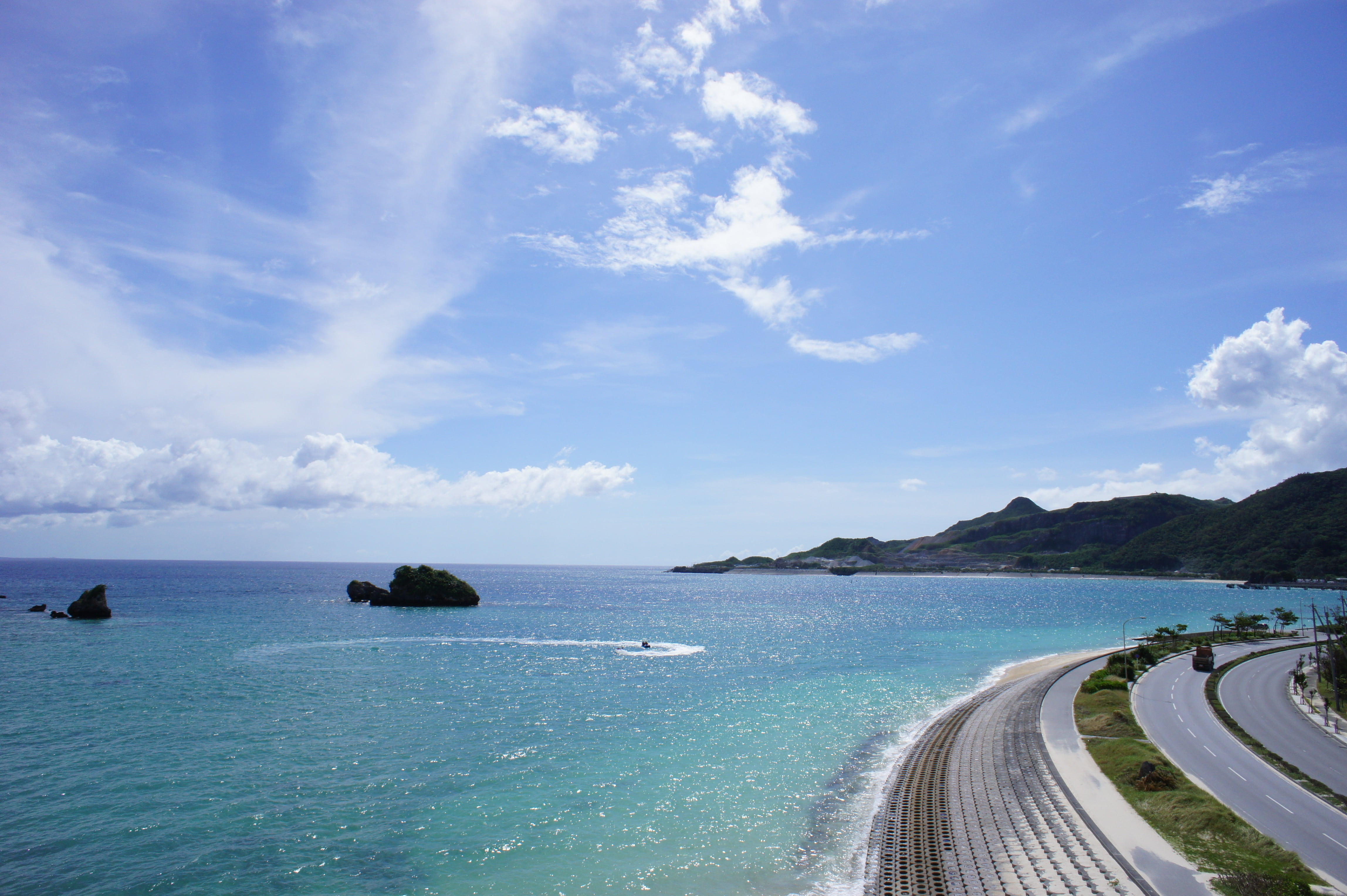 horizon, scenery, body, tranquil scene, transportation, water, okinawa prefecture, turquoise colored, island, motion, beauty in nature, waves, maritime, HD Wallpaper
