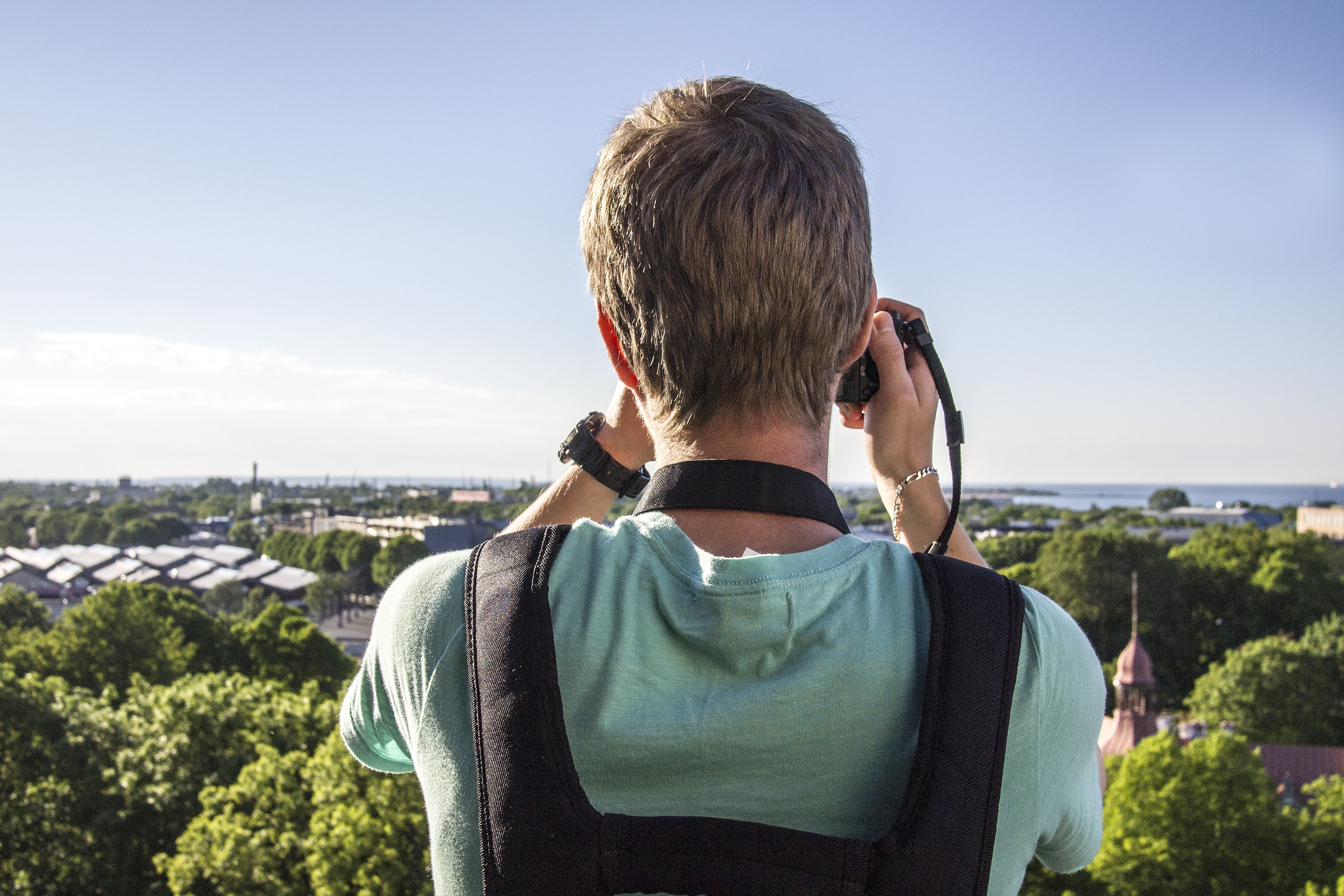 photographer, photo, day, trip, taking, city trip, photography, technology, from the back, wireless technology, trees, headshot, person, guy, tallinn, city view, HD Wallpaper