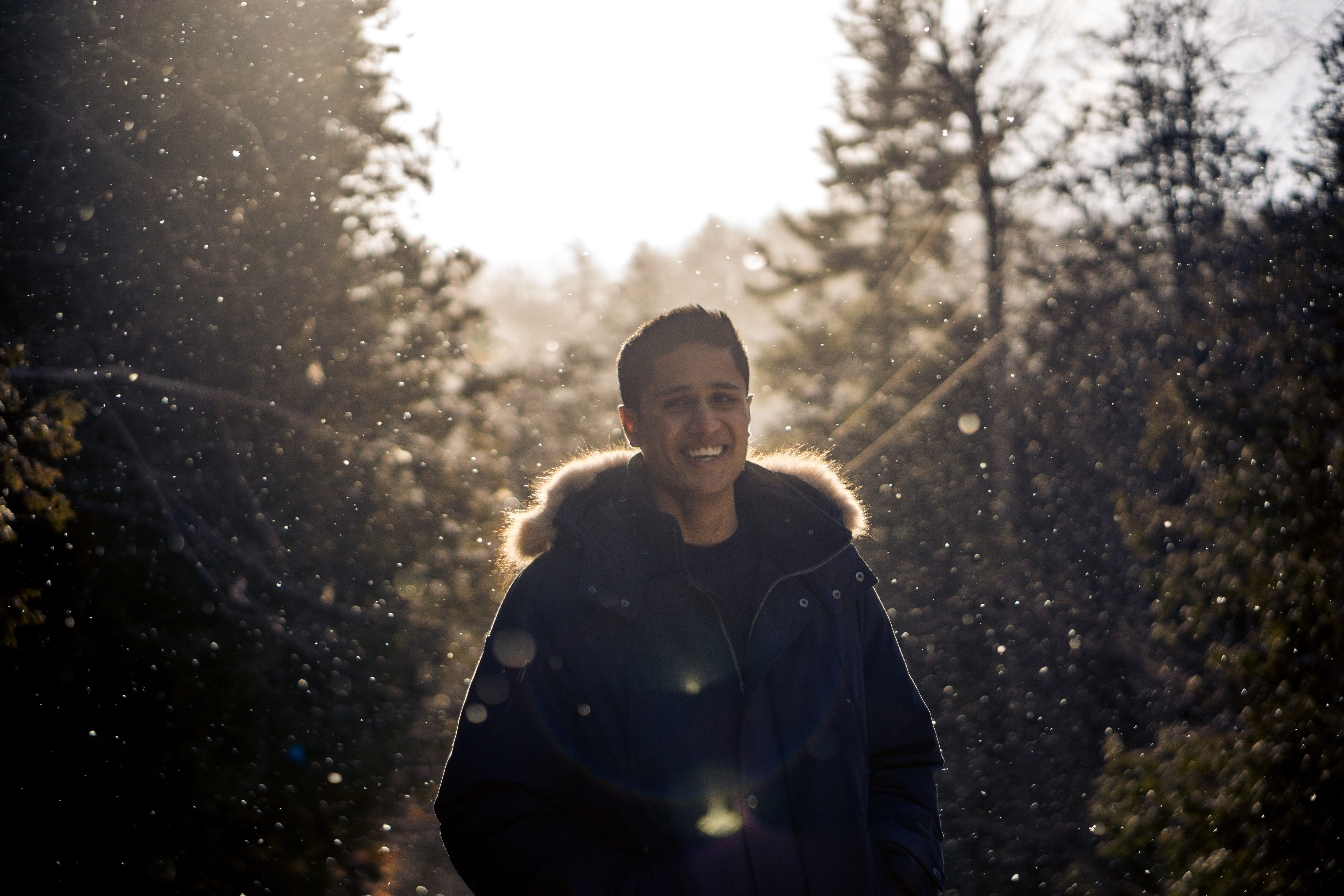 tree, smile, snow, coat, sony, front view, white, warm clothing, winter, nature, one person, portrait, dust, lifestyles, cold temperature, wearing, sun, HD Wallpaper