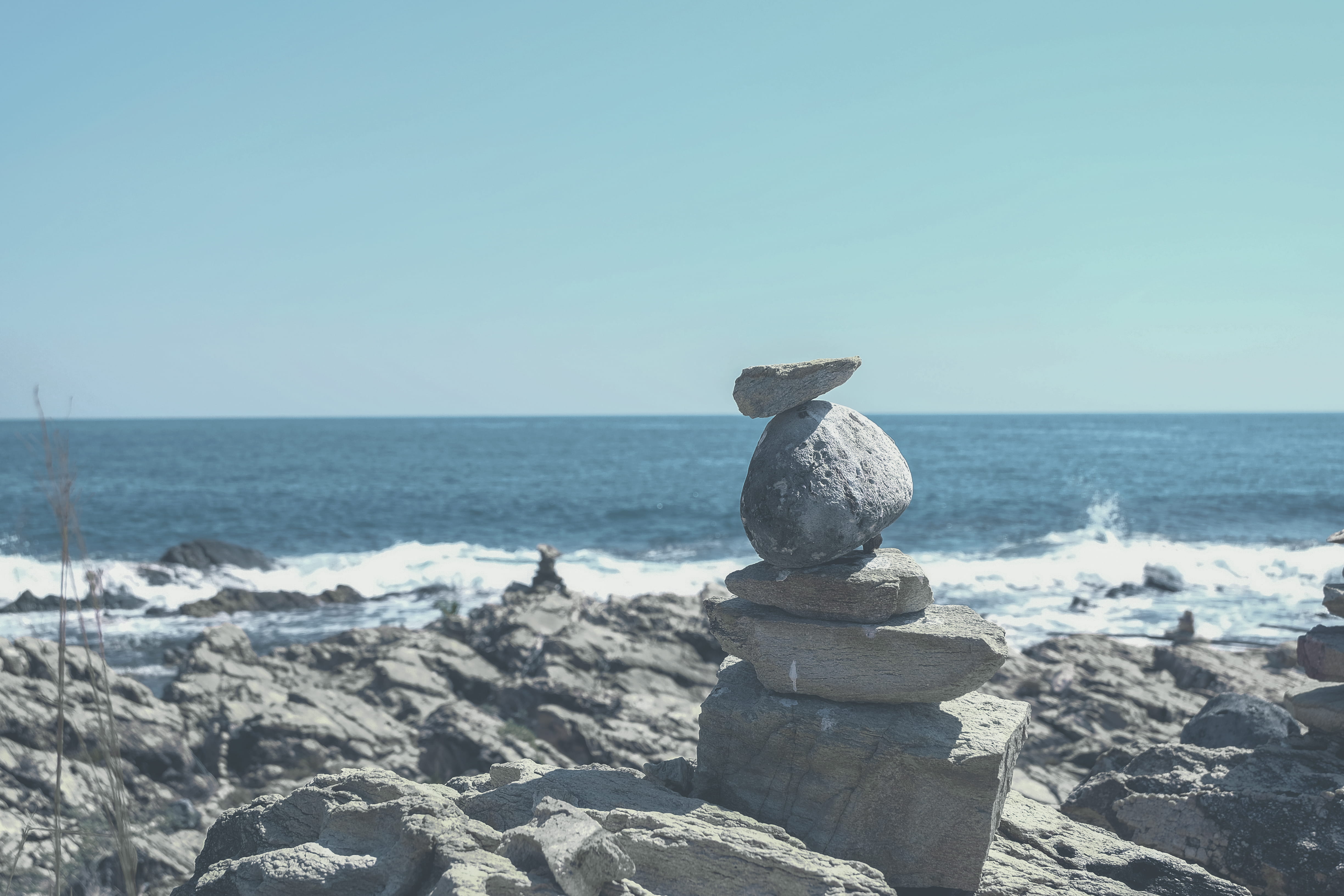 stone - Object, gravity, formation, no People, pebble, stone, daytime, land, gray, beauty in nature, outdoors, day, beach, sky, grey, rock - Object, sea, HD Wallpaper