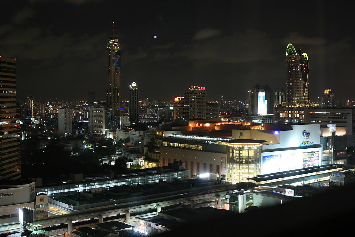 no people, siam, lights, spire, Bangkok, nature, transportation, skyscraper, office building exterior, cityscape, public domain, photos, Thailand, building exterior, HD Wallpaper