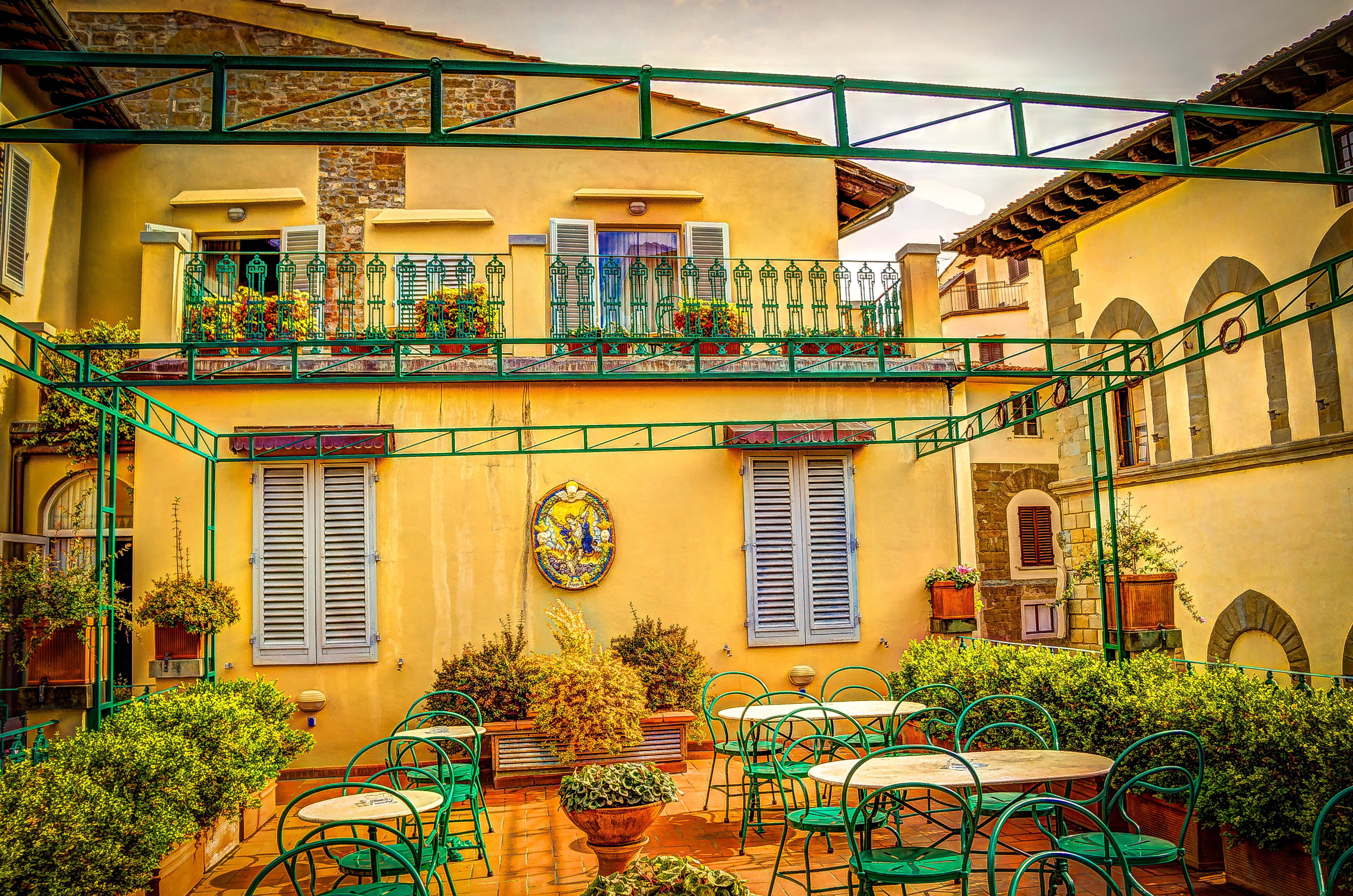 potted plant, beside, window, transportation, brown, no People, green, clouds, old, building Exterior, growth, buildings, outdoors, sky, house, 4K, italy, HD Wallpaper