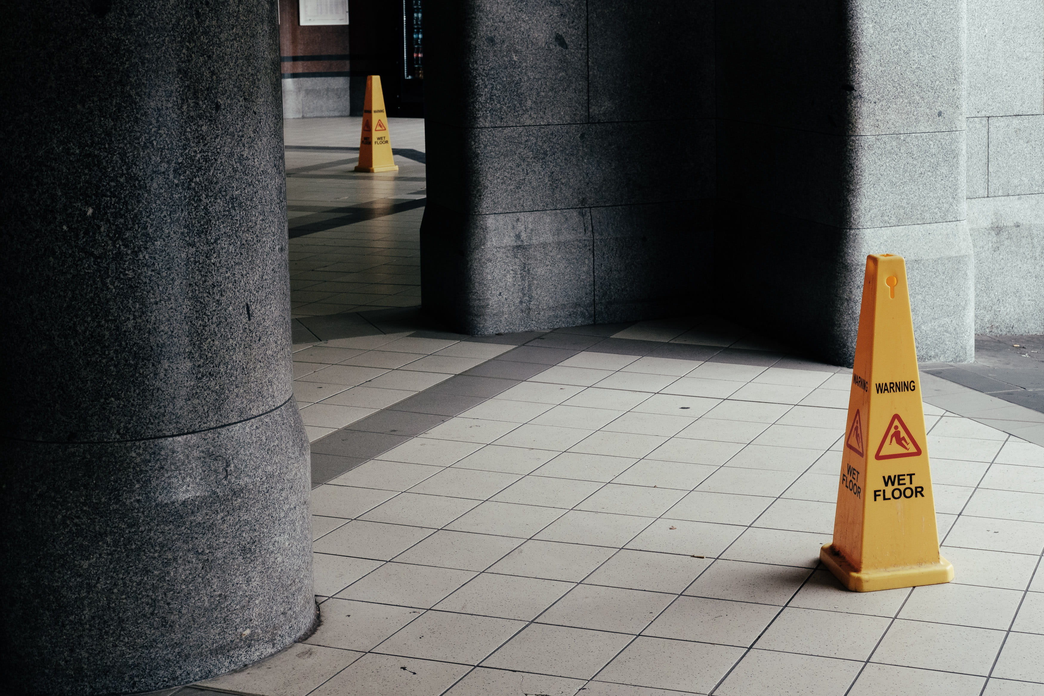 footpath, built structure, sign, city, communication, 2K, tile, signage, street, architectural column, wet, cone, traffic cone, building exterior, shadow, HD Wallpaper