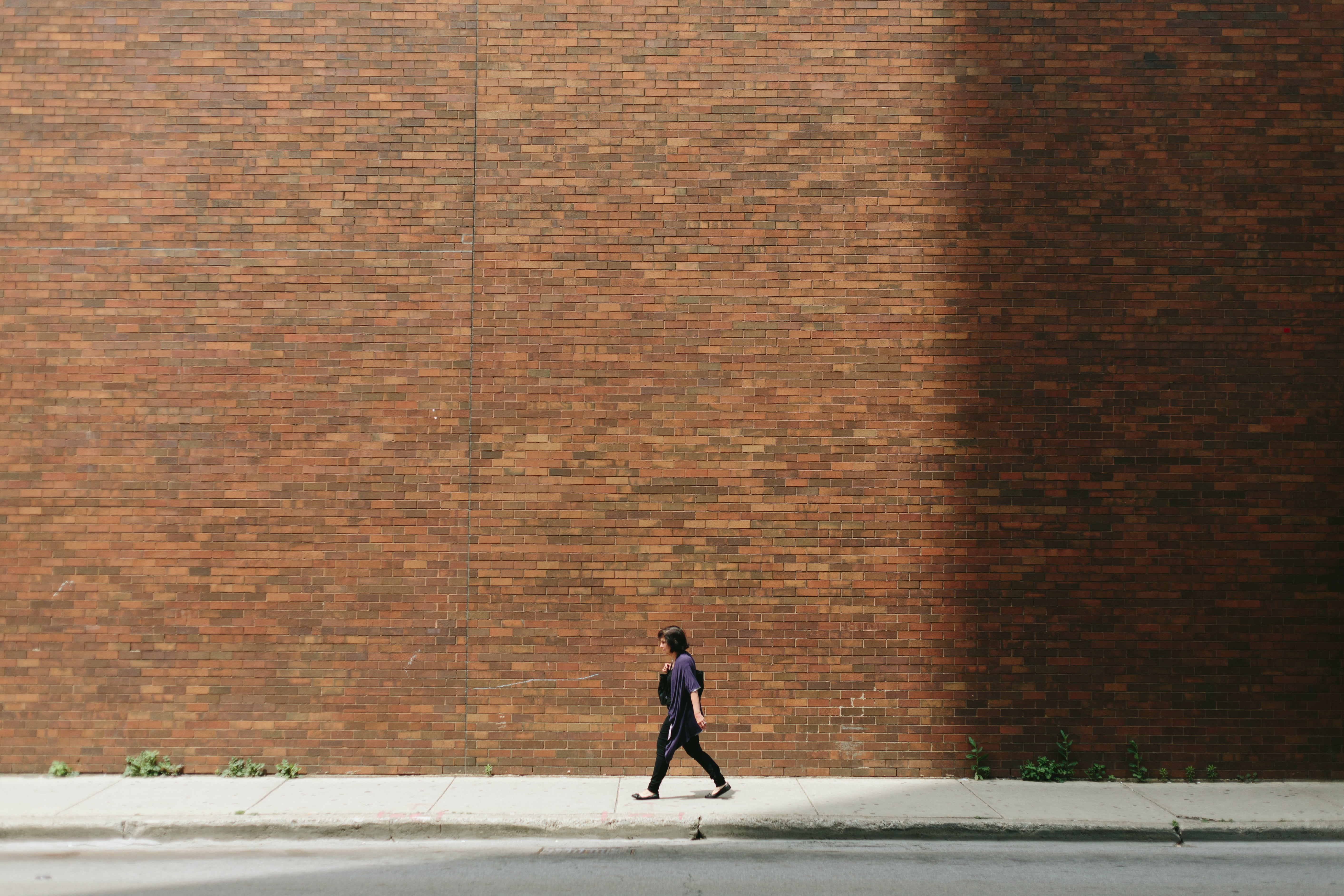 standing, architecture, city, day, brick, brick wall, casual clothing, 5K, red, walking, pavement, one woman only, one person, full length, street, built structure, HD Wallpaper