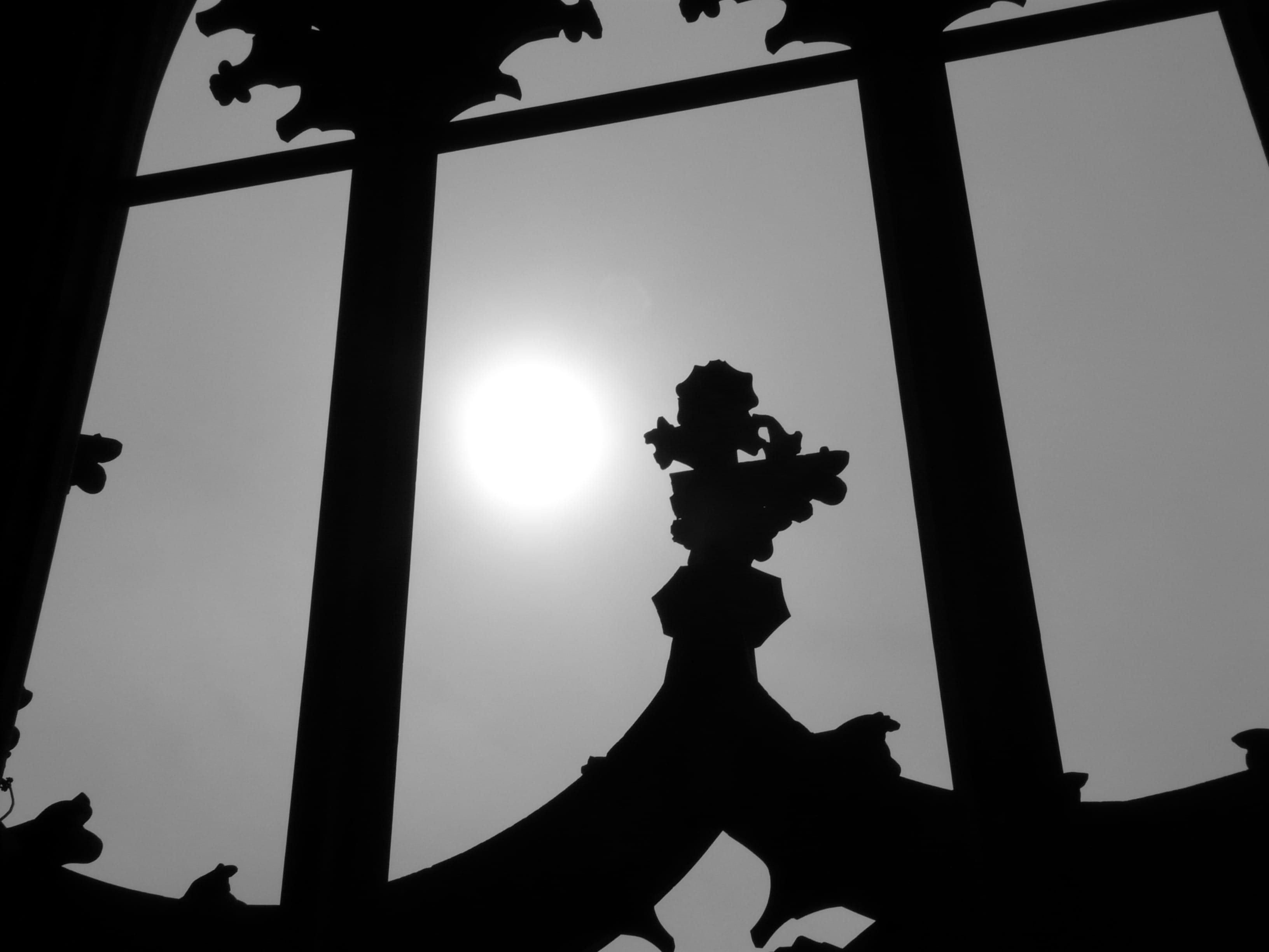 sun, day, male likeness, Window, gloomy, outdoors, no people, Ornament, silhouette, münster, representation, architecture, metal, clear sky, low angle view, HD Wallpaper