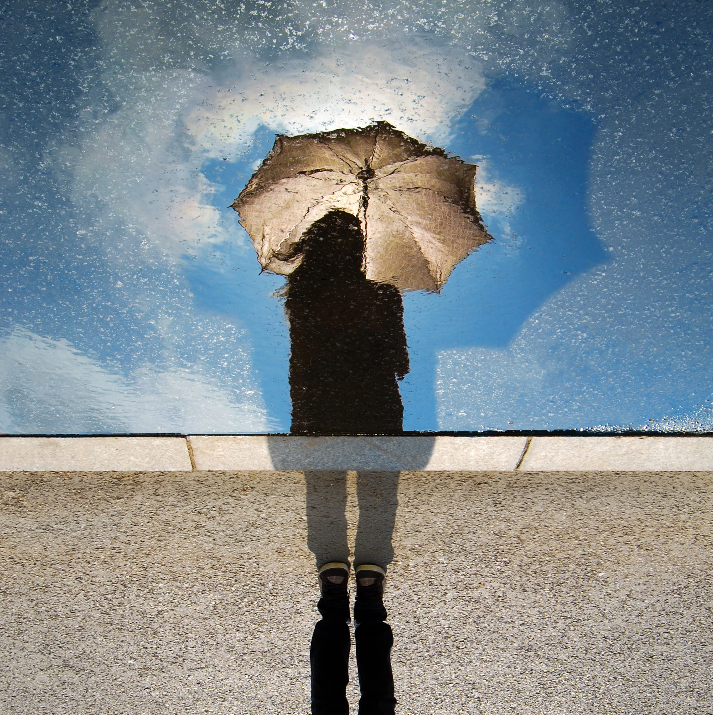 rain, woman, reflection, urban, water, silhouette, outdoor, 1080P, women, girl, cloud - sky, adult, person, low section, gray, one person, umbrella, cloudy, Phone HD Wallpaper