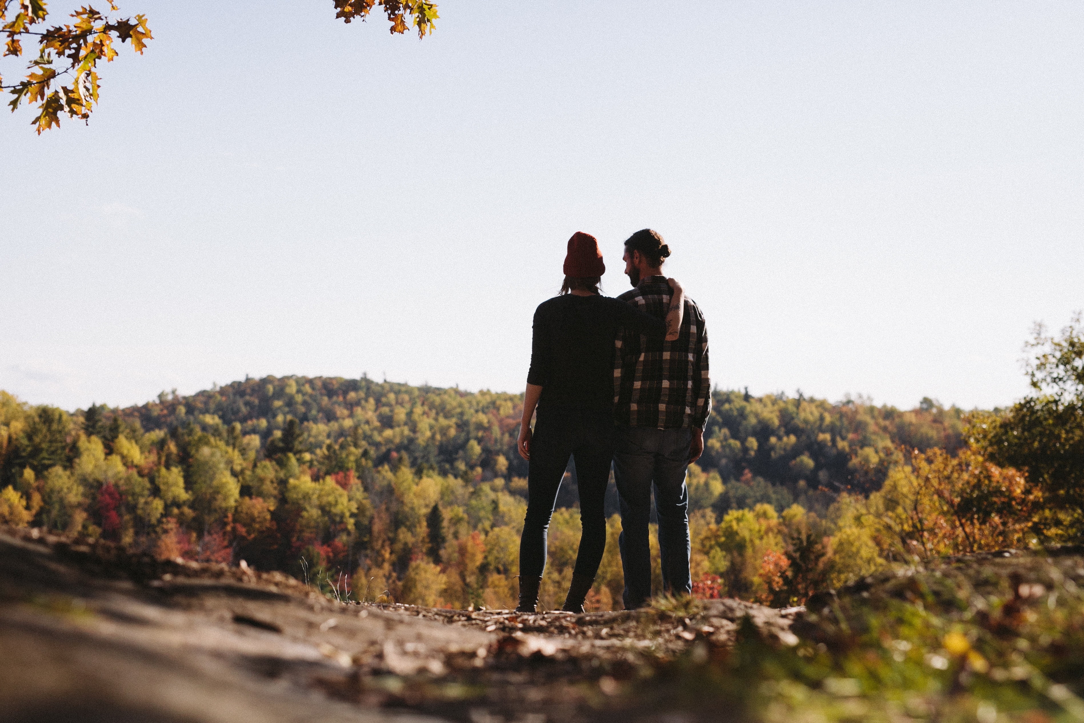 outdoors, adult, nature, sunny, couple in love, young women, two People, togetherness, arm around, autumn, standing, bonding, hiking, facing, trees, two, HD Wallpaper