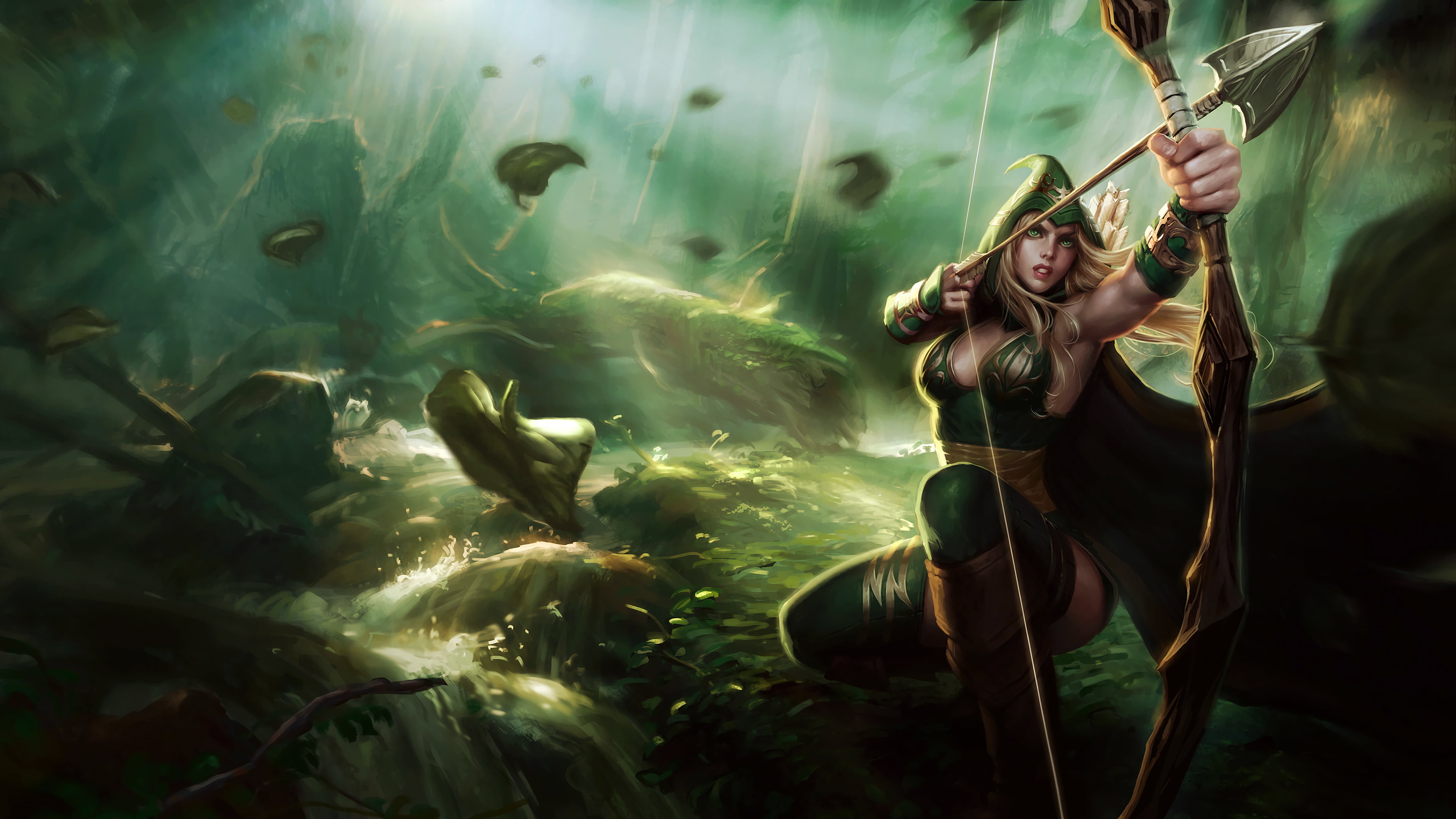 art, sherwood, vertebrate, artwork, women, leisure activity, nature, fish, splash, legends, ashe, forest, young adult, underwater, water, plant, HD Wallpaper