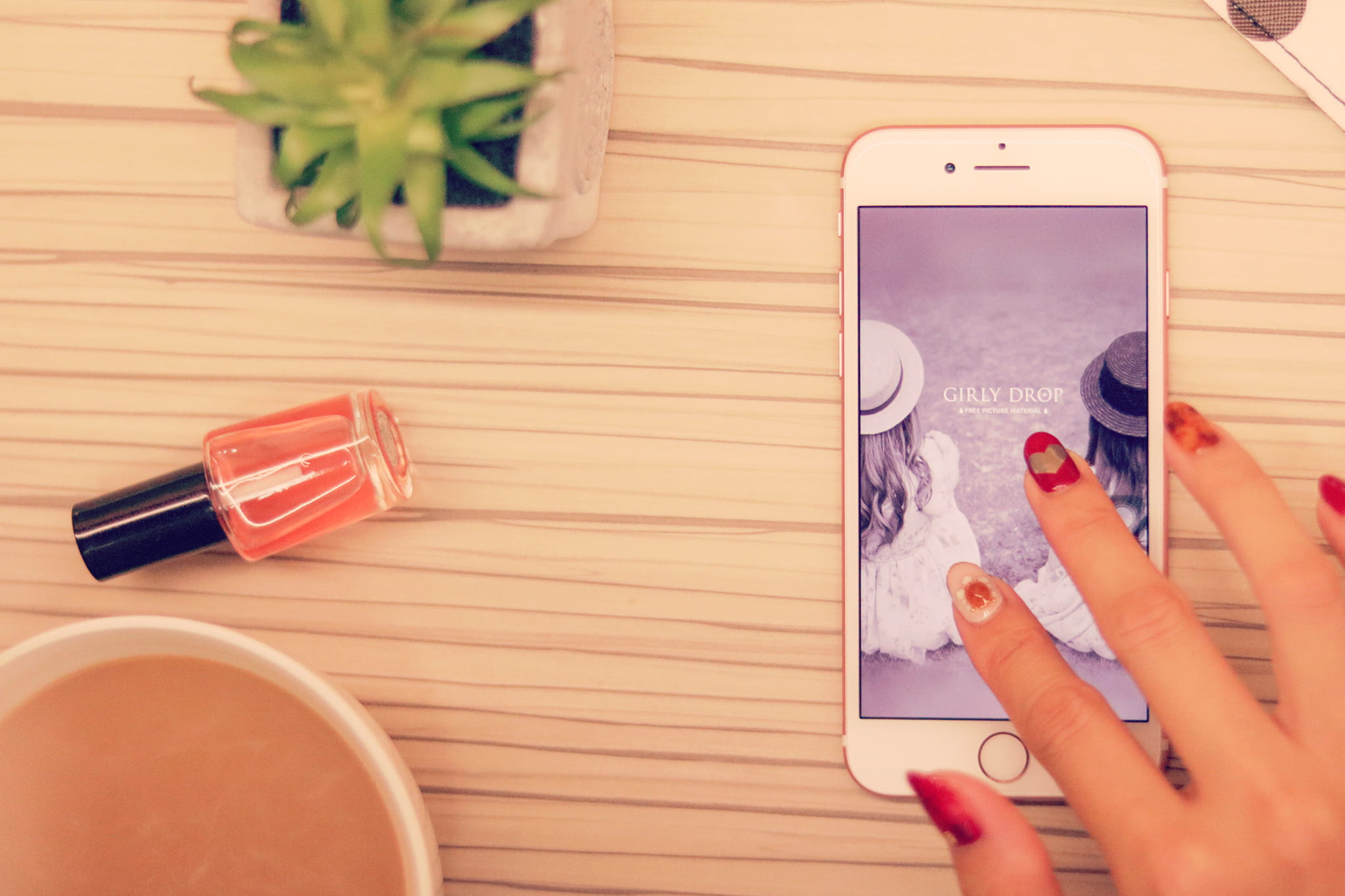 indoors, connection, body part, red, manicure, hand, rose gold, mobile Phone, table, s, finger, screen, close-up, portable information device, wireless technology, HD Wallpaper