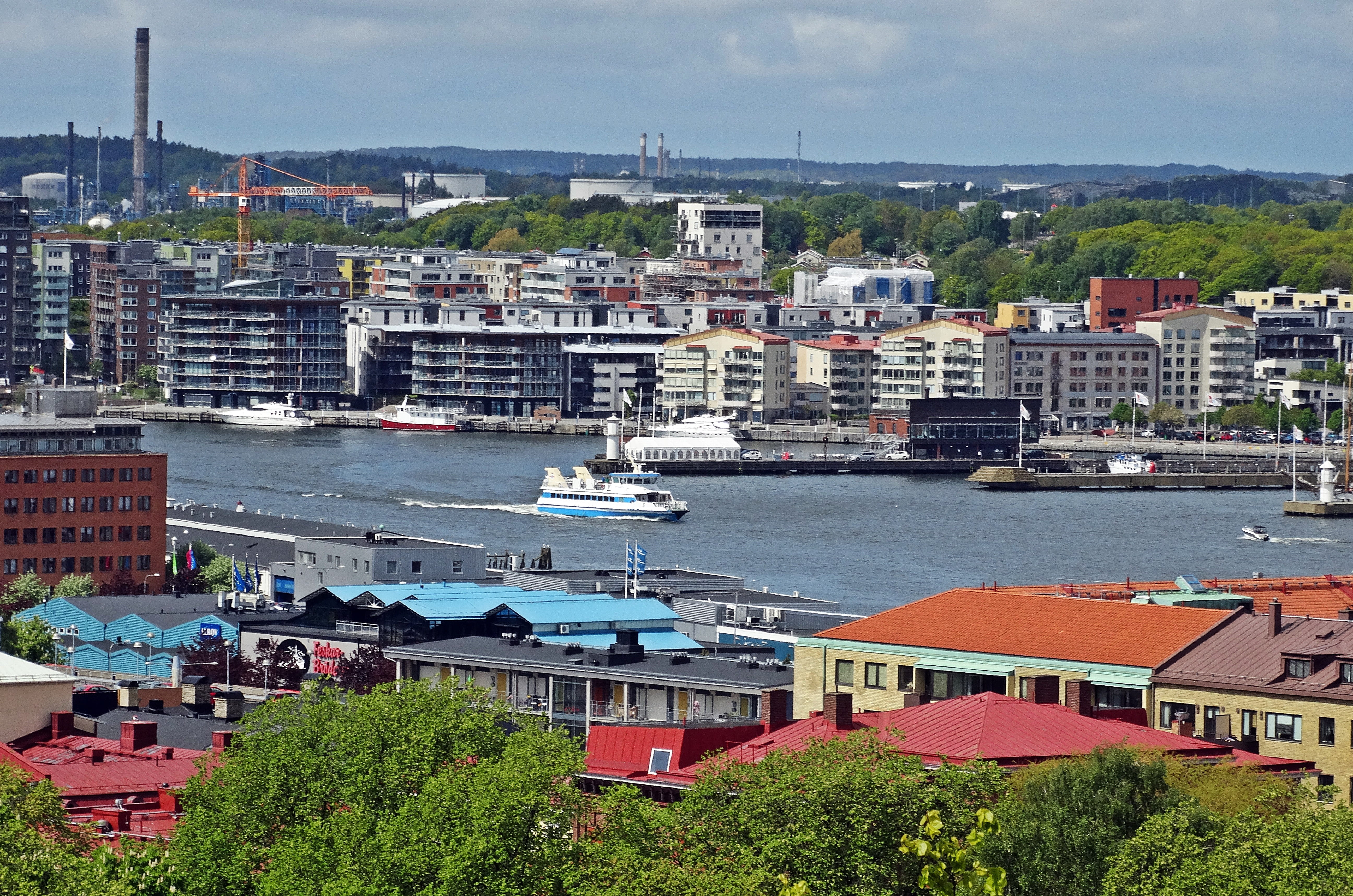 Gothenburg, high angle view, no people, travel destinations, harbor, built structure, city, passenger craft, sky, big city, cityscape, nature, 5K, residential district, HD Wallpaper