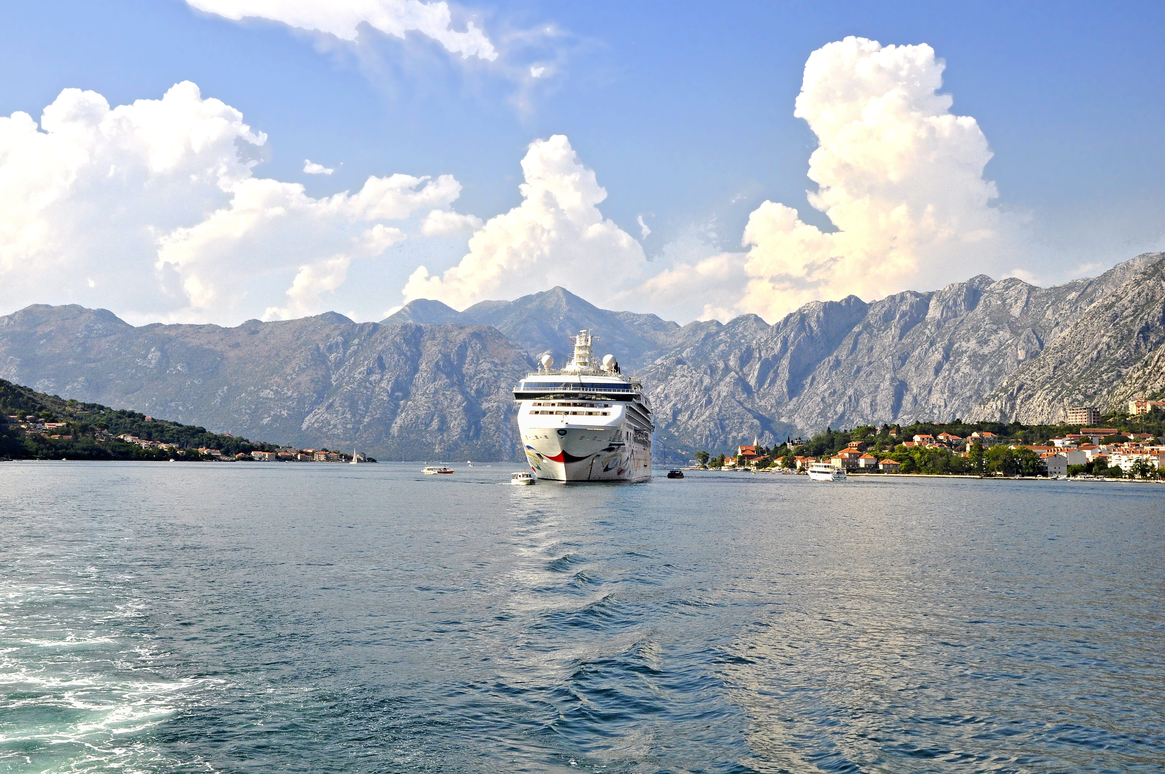 the coast, tranquil scene, to, outdoors, montenegro, cruise ship, waterfront, travel destinations, no people, sky, summer, passenger ship, sea, nautical vessel, HD Wallpaper
