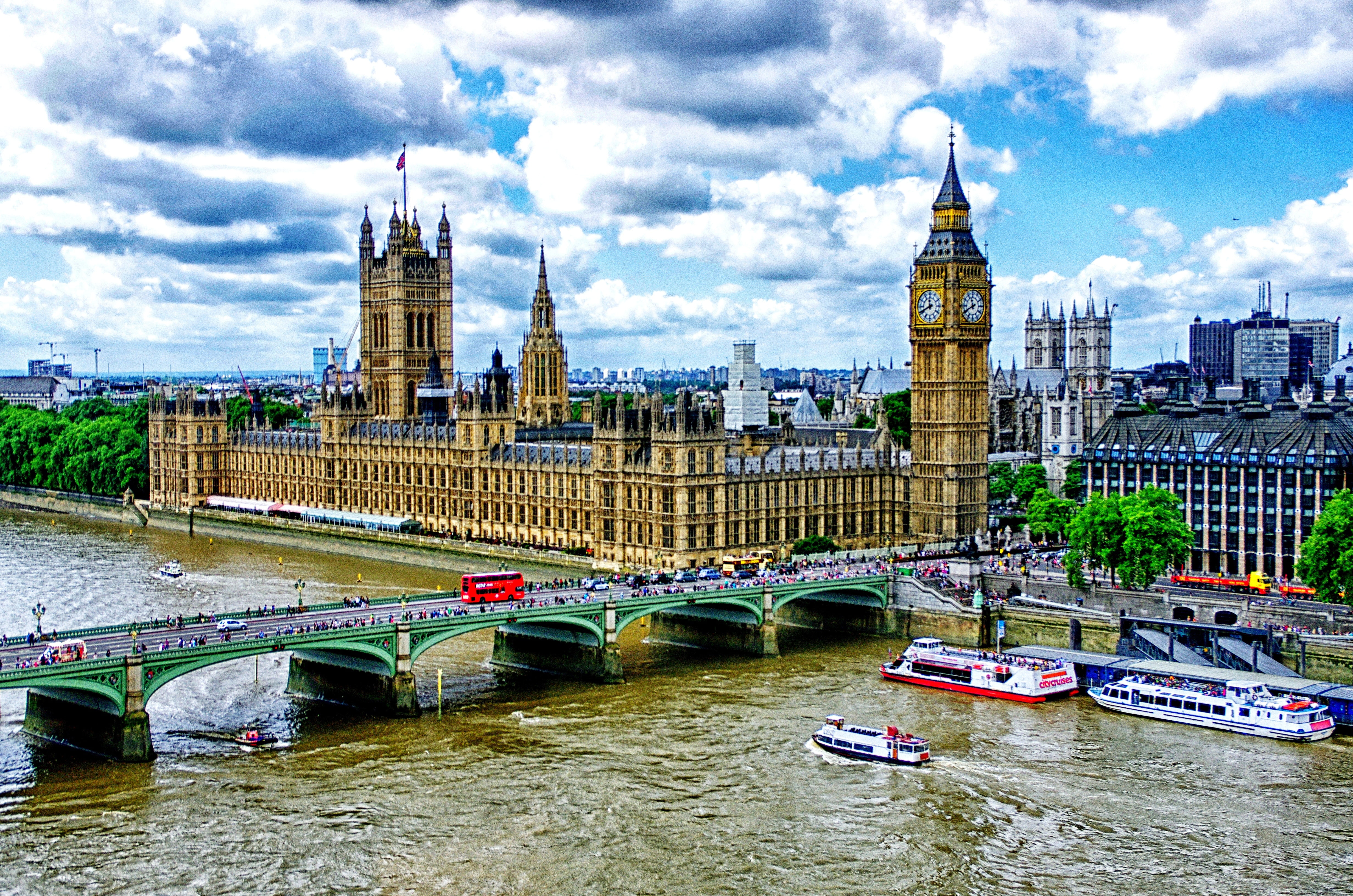 Big Ben, London, pleasure boats, the river Thames embankment, Westminster bridge, The Palace of Westminster, 4K, HD Wallpaper