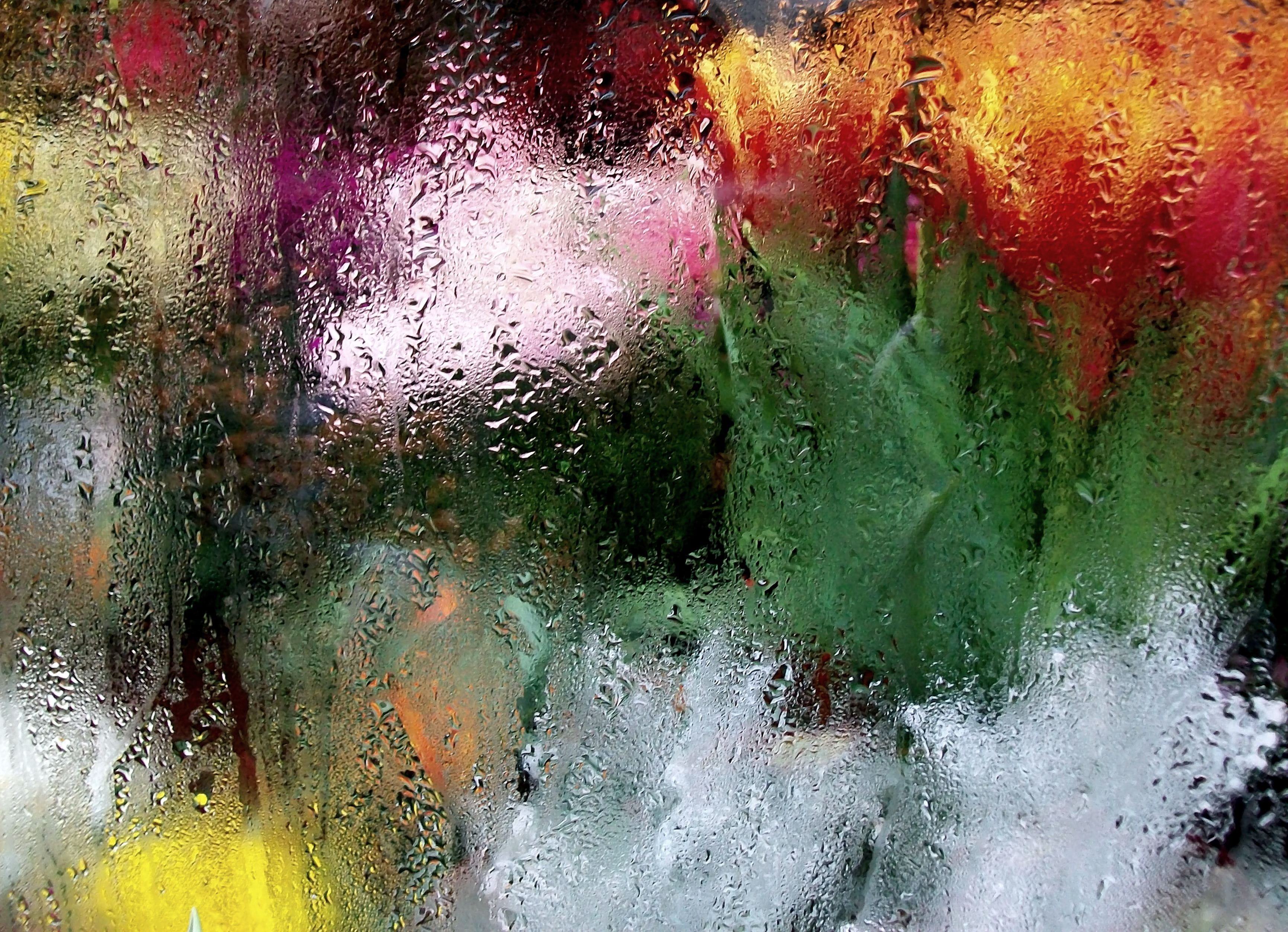 condensation, painting, raindrop, glass, glass - material, multicolored, moist, indoors, purple, water, close-up, full frame, drop, rain, monsoon, window, HD Wallpaper