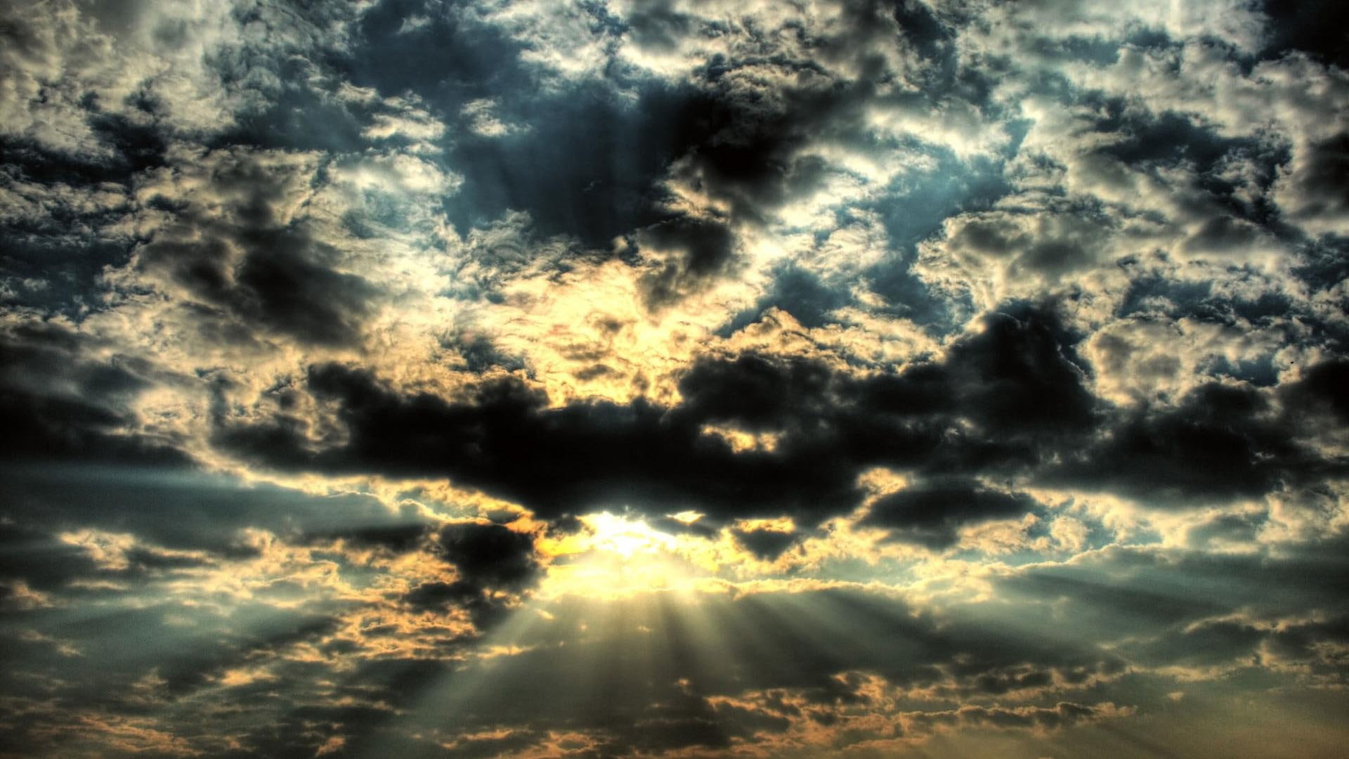 dark, nature and landscapes, behind, 1080P, rays, clouds, sunrays, HD Wallpaper
