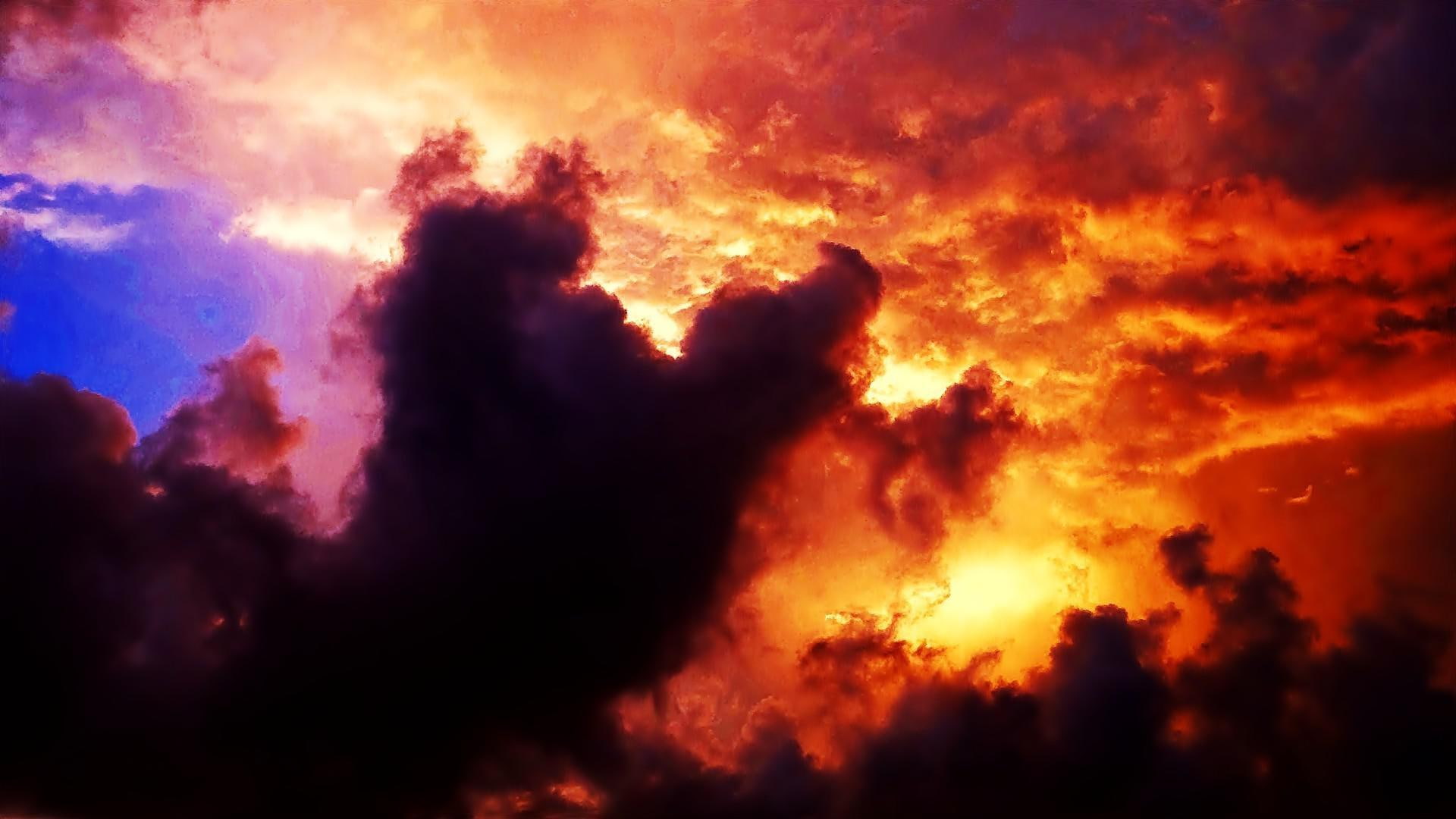 hour, cloud, clouds, colorful, behind, sunset, 1920x1080, nature, golden, 1080P, sky, cloudy, HD Wallpaper