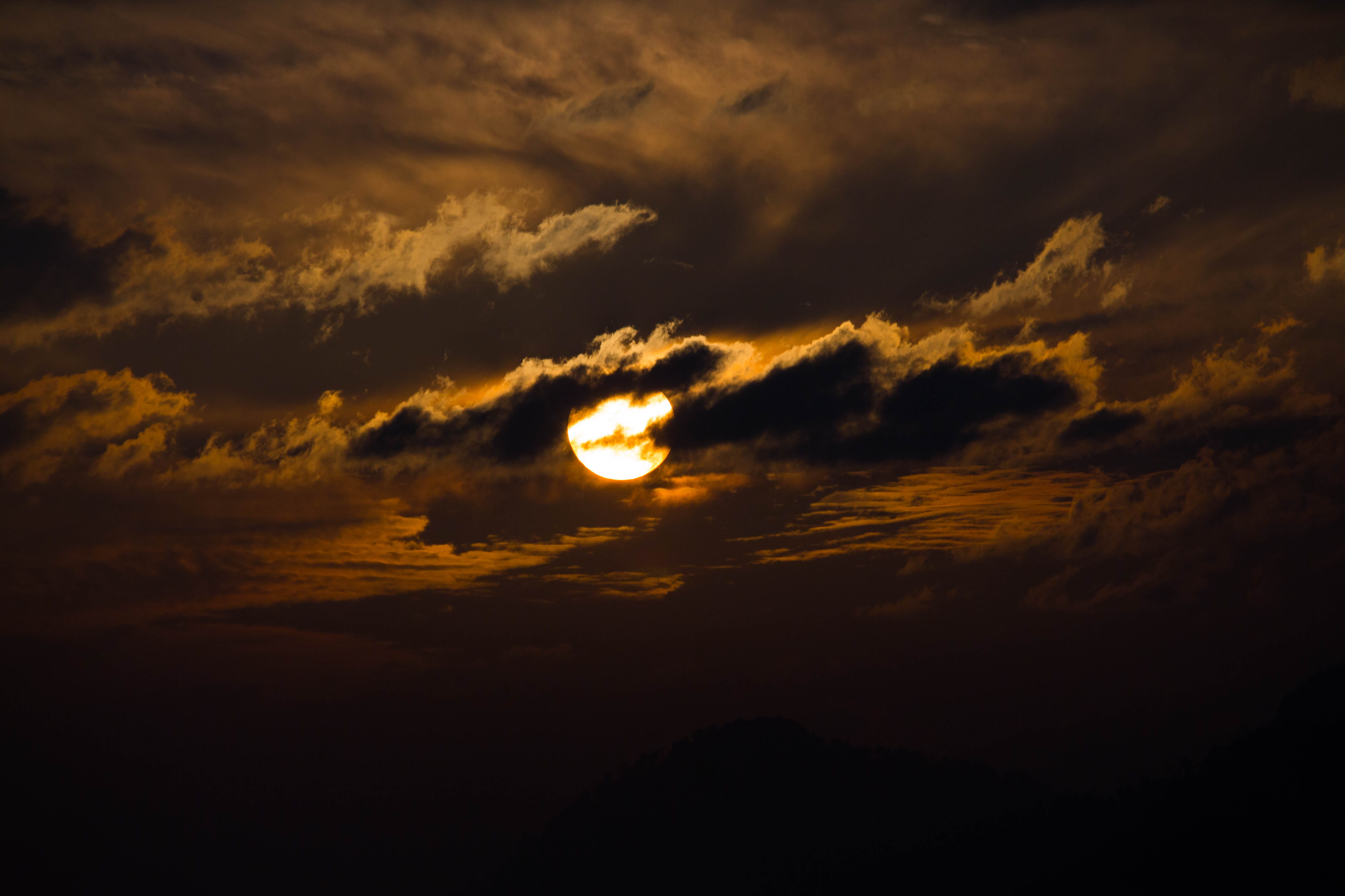 astronomy, atmospheric mood, idyllic, full moon, night, nature, nighttime, space, cloud, dark, outdoors, sunrise, tranquility, covering, no people, clouds, HD Wallpaper