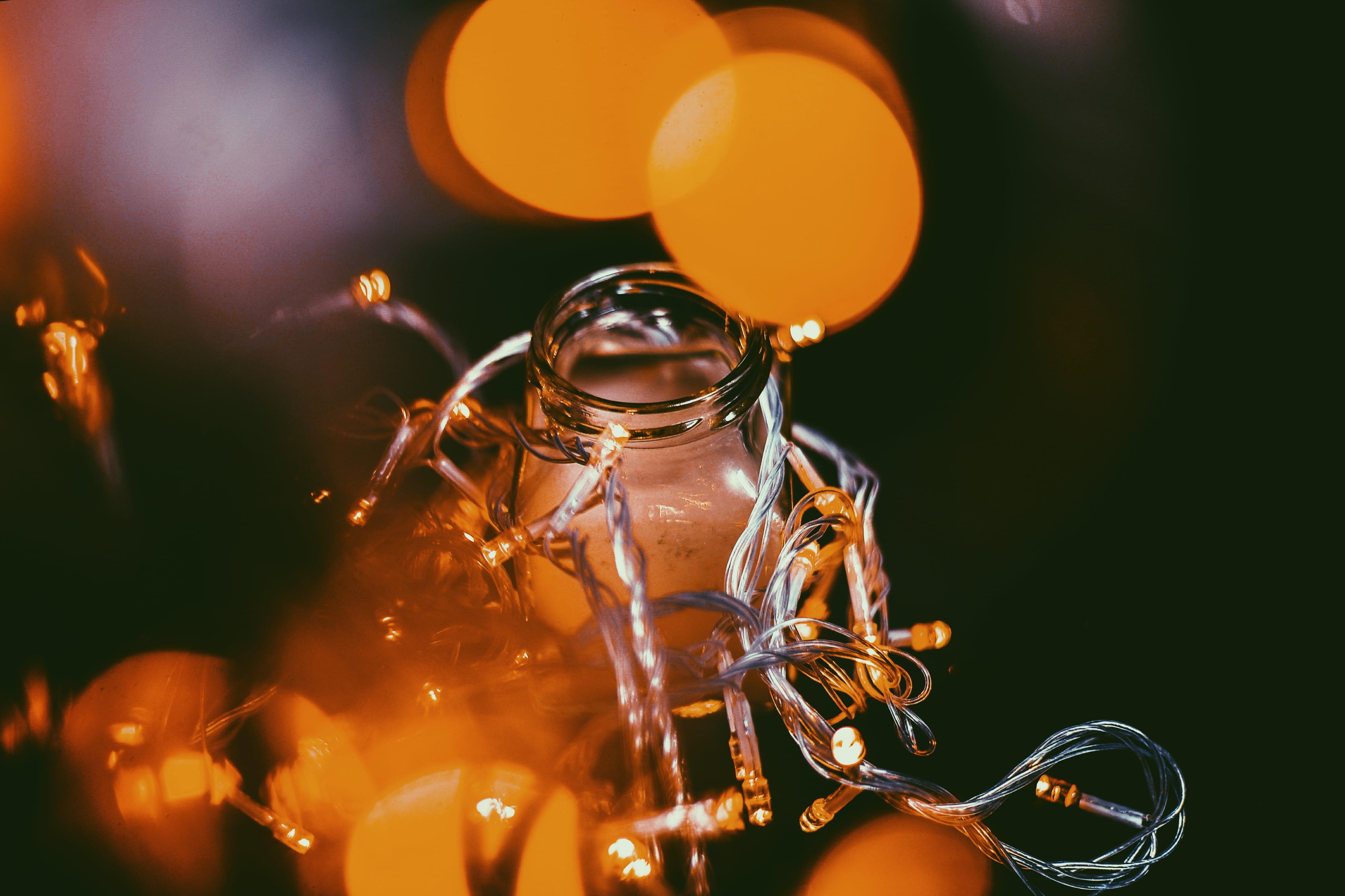 lighting equipment, yellow, nature, orange - fruit, orange, backgrounds, decoration, indoors, lights, outdoors, christmas, night, focus on foreground, string, HD Wallpaper