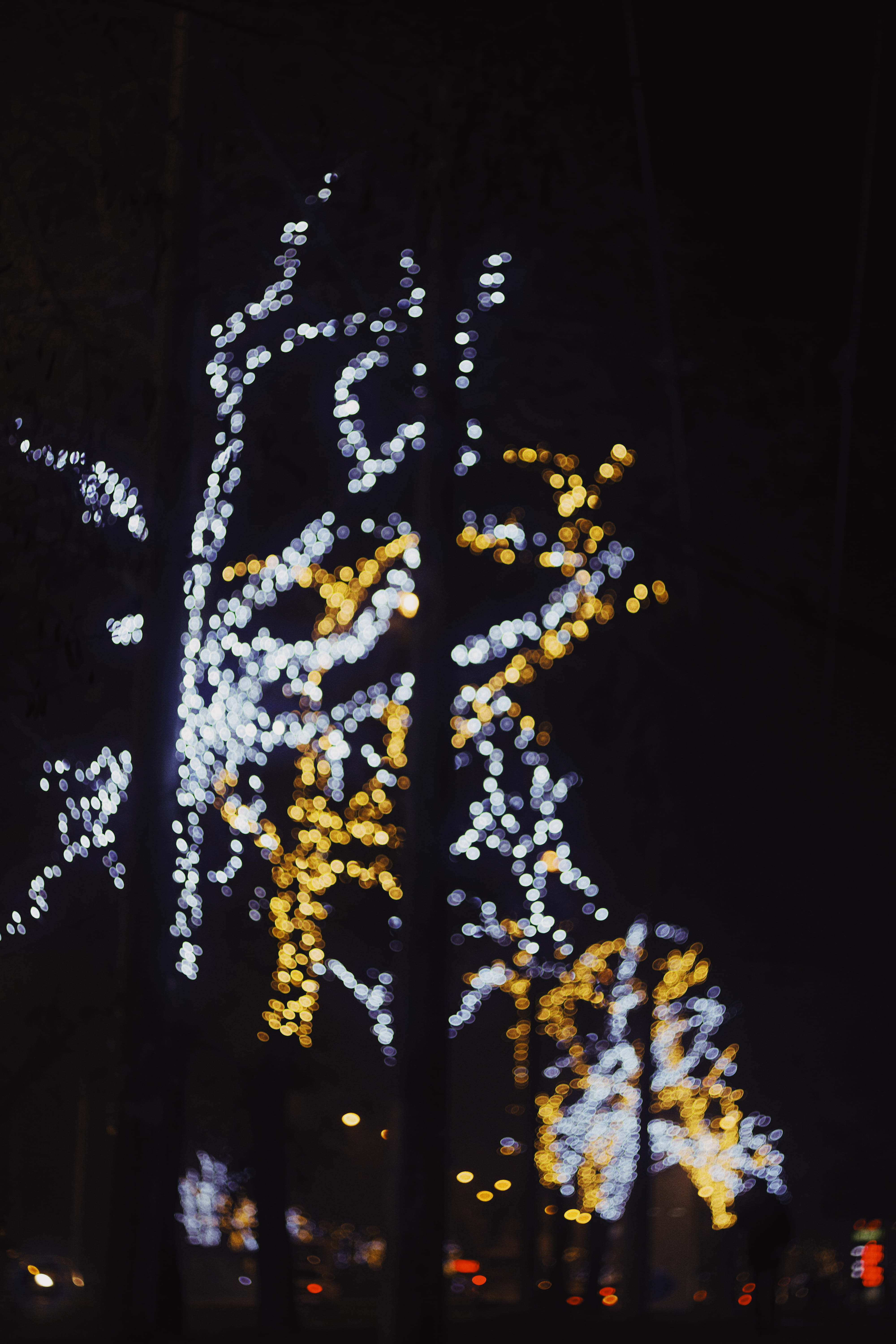 decoration, bokeh, night, boke, christmas, dark, s, low angle view, yellow, view, branch, string, white, christmas decoration, illuminated, growth, photography, Phone HD Wallpaper