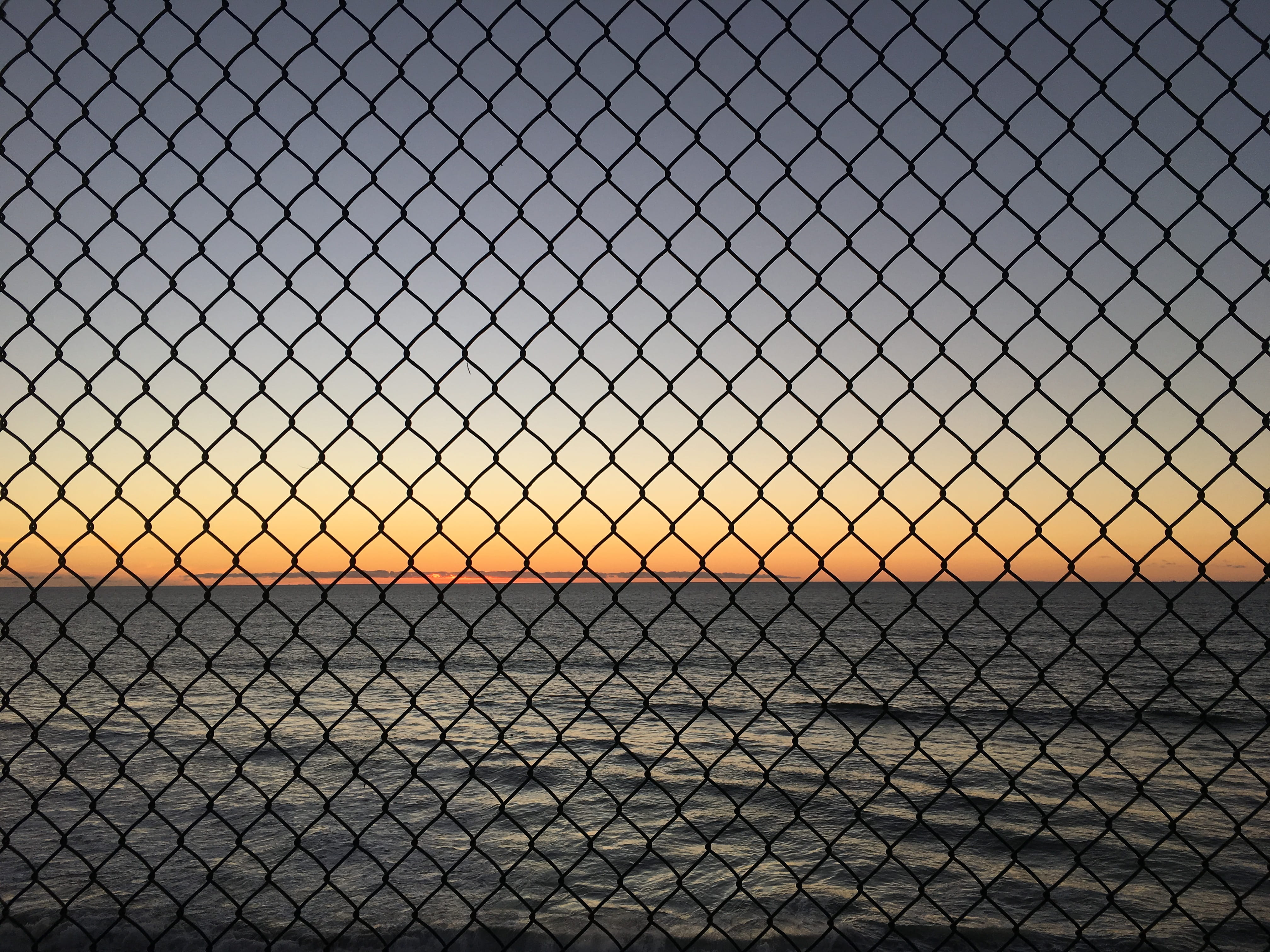 sunset, pattern, bacon street, architecture, grid, built structure, security, no people, boundary, nature, metal, sky, sandiego, 4K, full frame, outdoors, HD Wallpaper