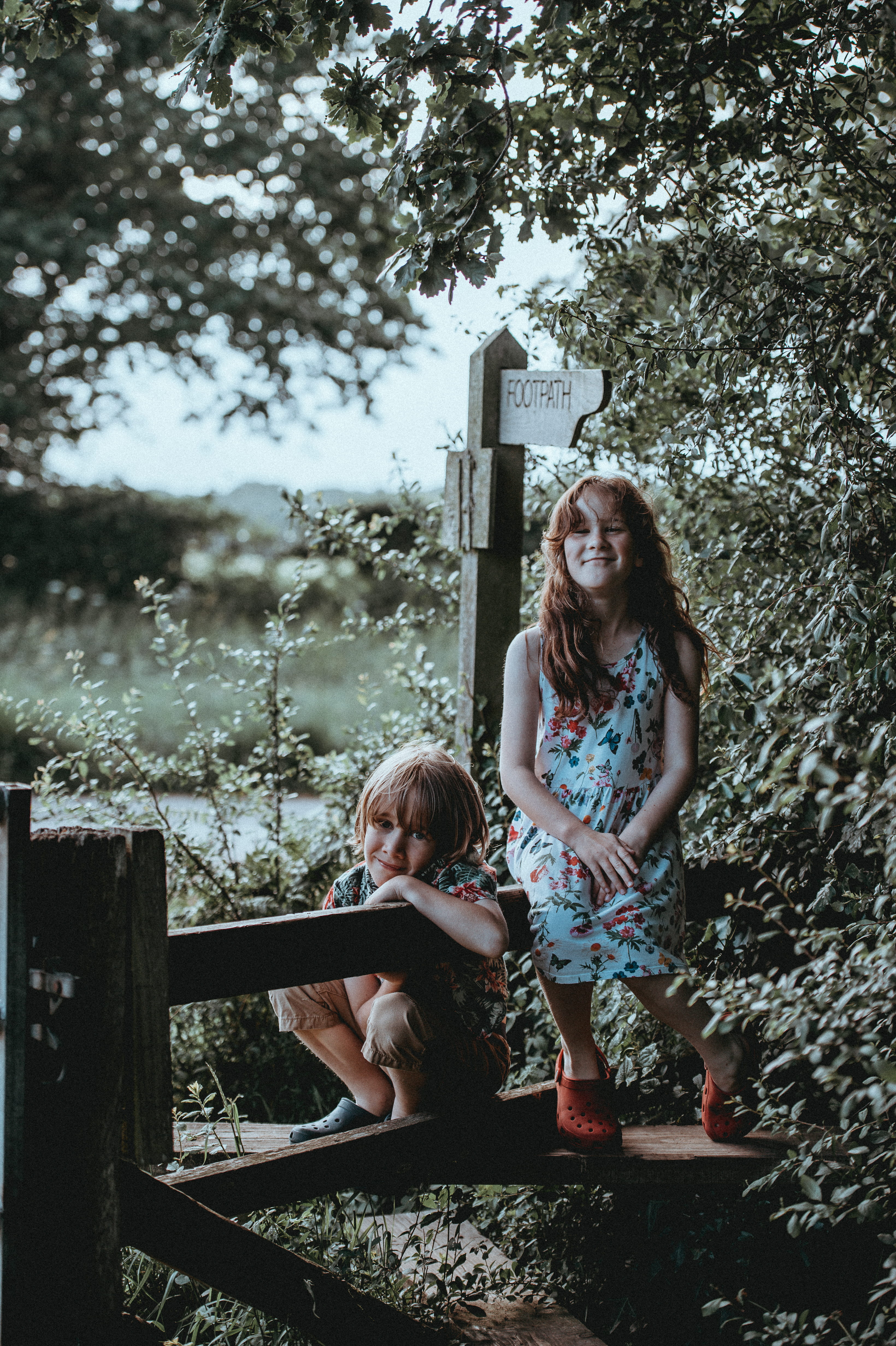 dress, female, leisure activity, nature, siblings, day, two people, tree, women, signage, casual clothing, childhood, family, emotion, fence, stile, innocence, Phone HD Wallpaper