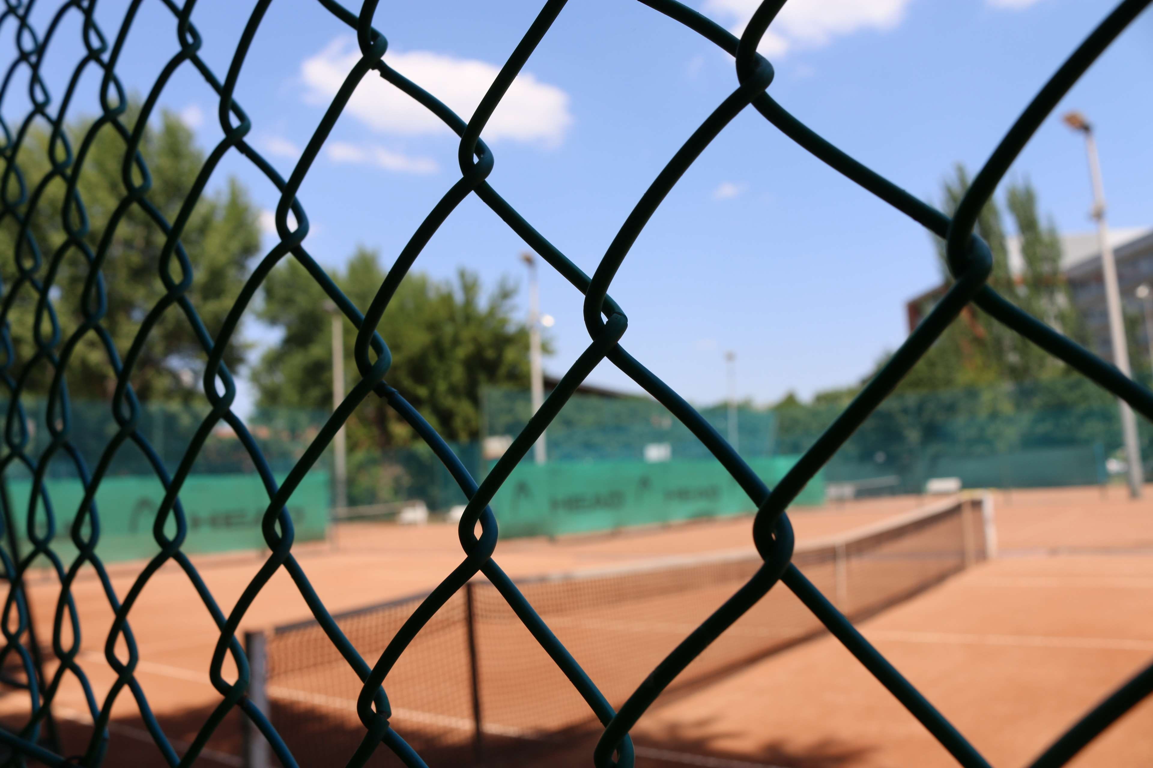 outdoors, health, court, boundary, backgrounds, wire, fence, grid, safety, focus on foreground, fitness, nature, orange, pattern, yard, ball, 4K, tennis, HD Wallpaper