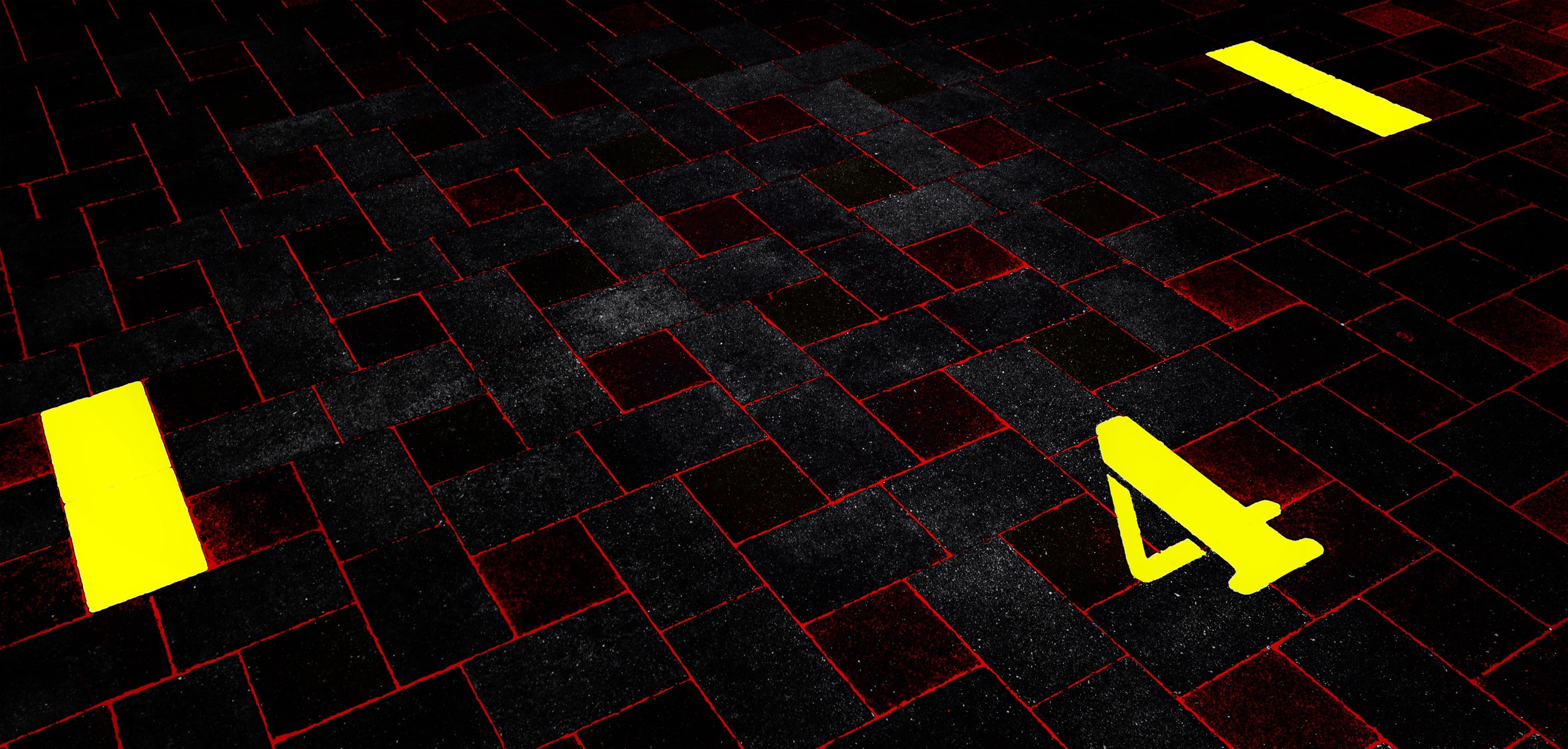 sign, high angle view, tile, flooring, outdoors, numbers, yellow, digital art, road marking, street, 1080P, symbol, red, marking, no people, texture, pattern, HD Wallpaper