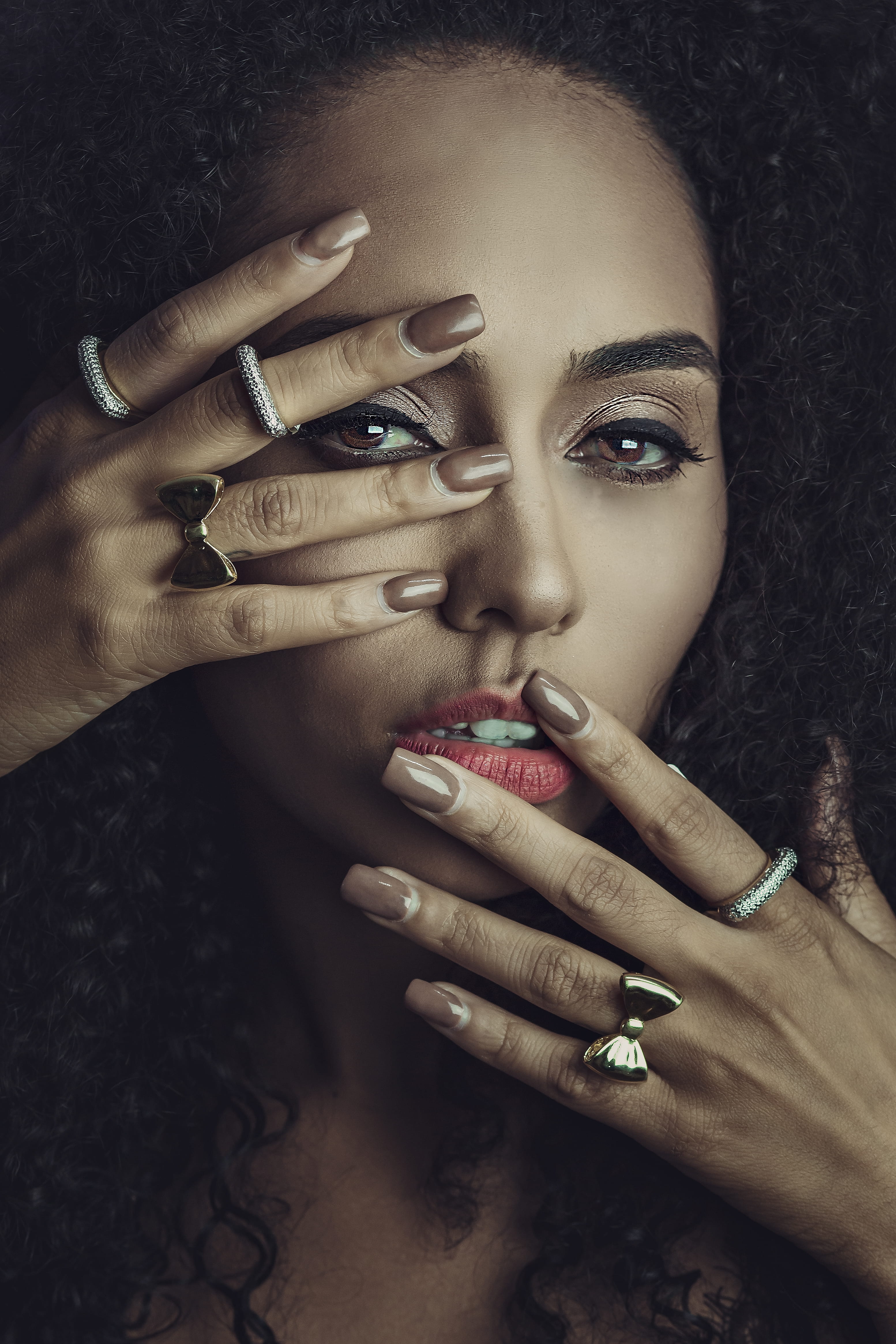 eyes, elegant, close-up, beautiful, lifestyles, fashion, one person, human hand, cute, pose, human face, young adult, hairstyle, nail, front view, hands, Phone HD Wallpaper