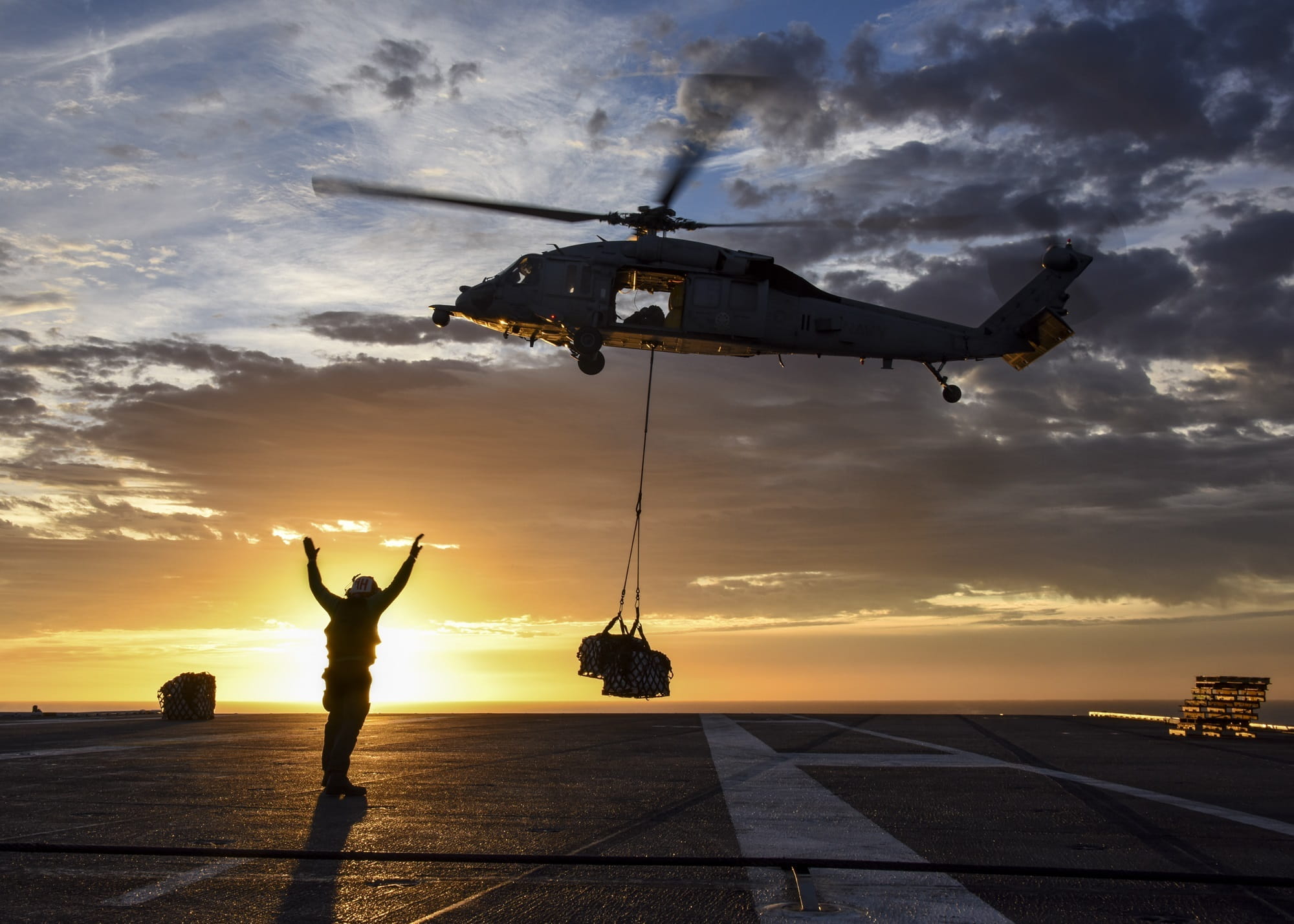 person, sunlight, real people, logistics, airplane, water, sun, arms raised, clouds, two people, lane, man, military, dawn, aircraft, silhouette, nature, HD Wallpaper