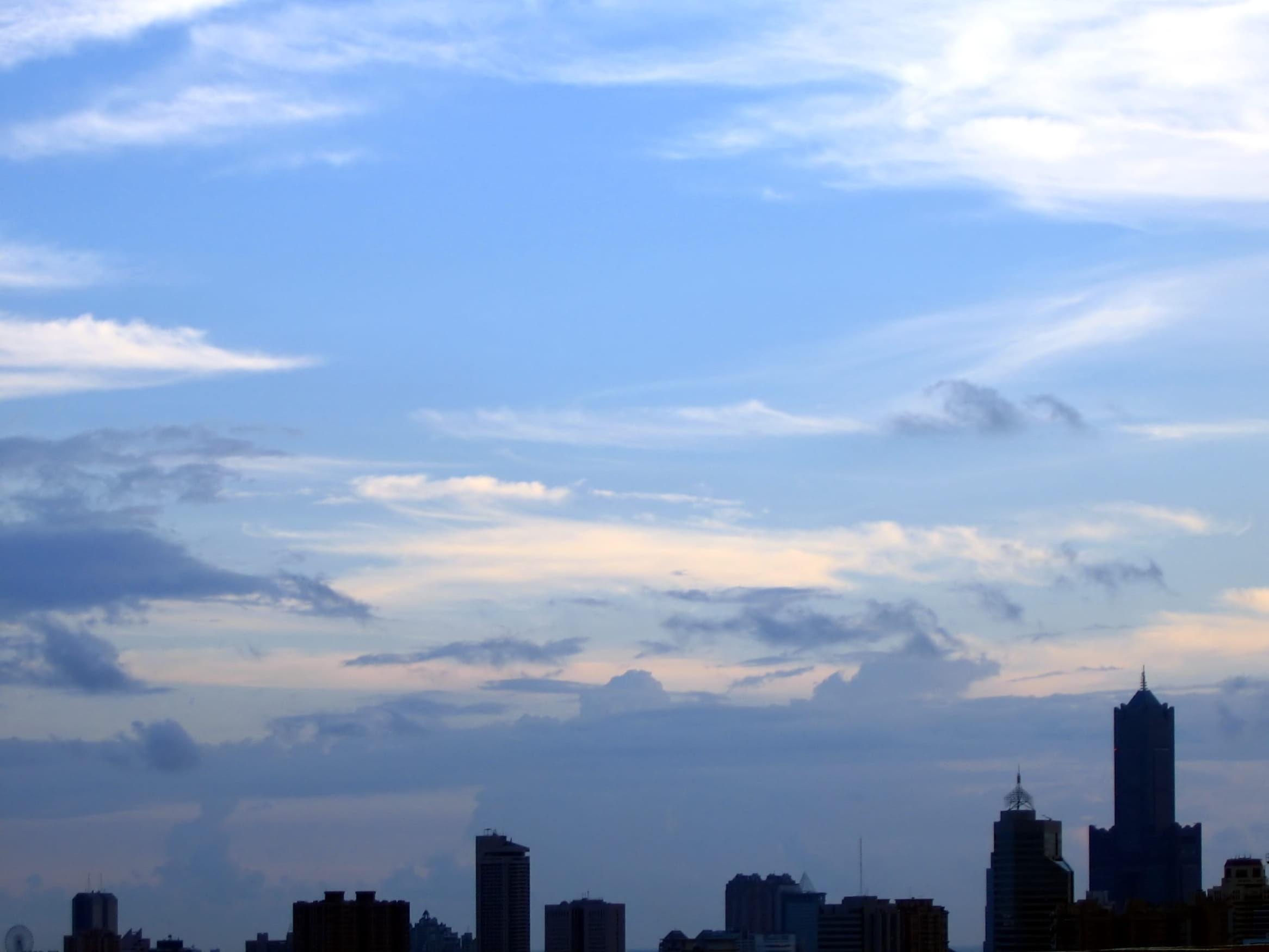 form, expanse, azure, seen, outline, landscape, sunset, heaven, vast, tower, building exterior, sky, celestial, skyscraper, building, shape, clouds, apartments, HD Wallpaper