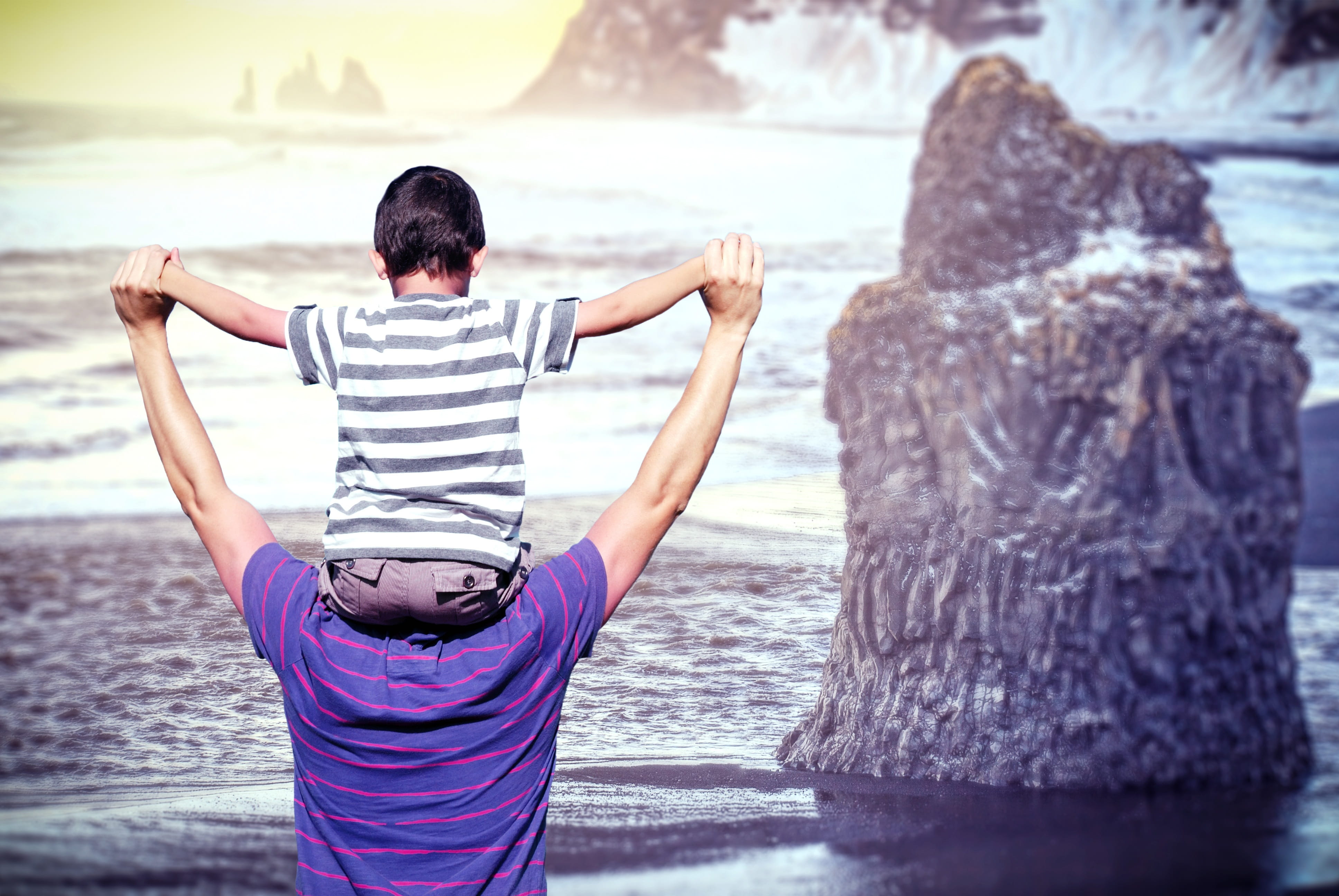 kid, uncle, summer, child, sea, lifestyles, rear view, males, men, water, enjoying, banner, boys, waist up, people, offspring, arms raised, dad, HD Wallpaper