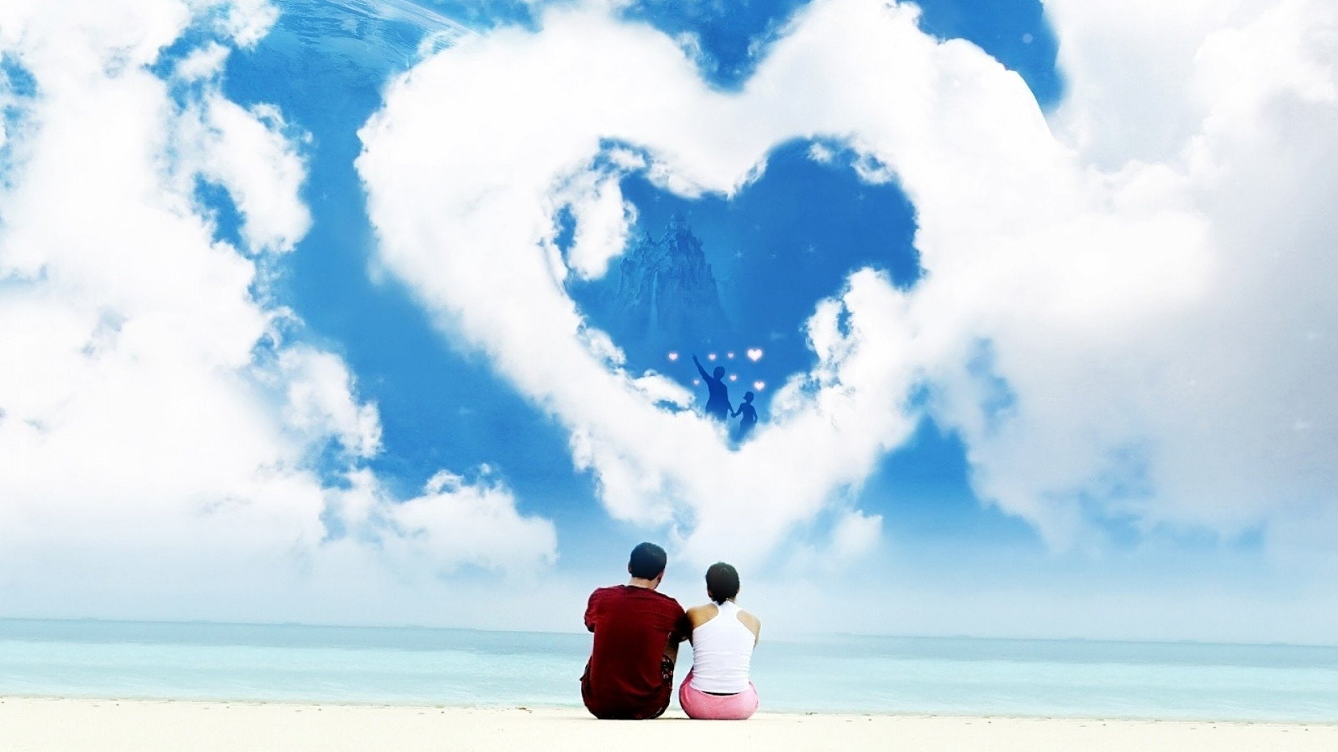 horizon, horizon over water, travel Destinations, blue, copy Space, emotion, 1080P, mother, land, Love, couple - Relationship, togetherness, Cloud, parent, HD Wallpaper