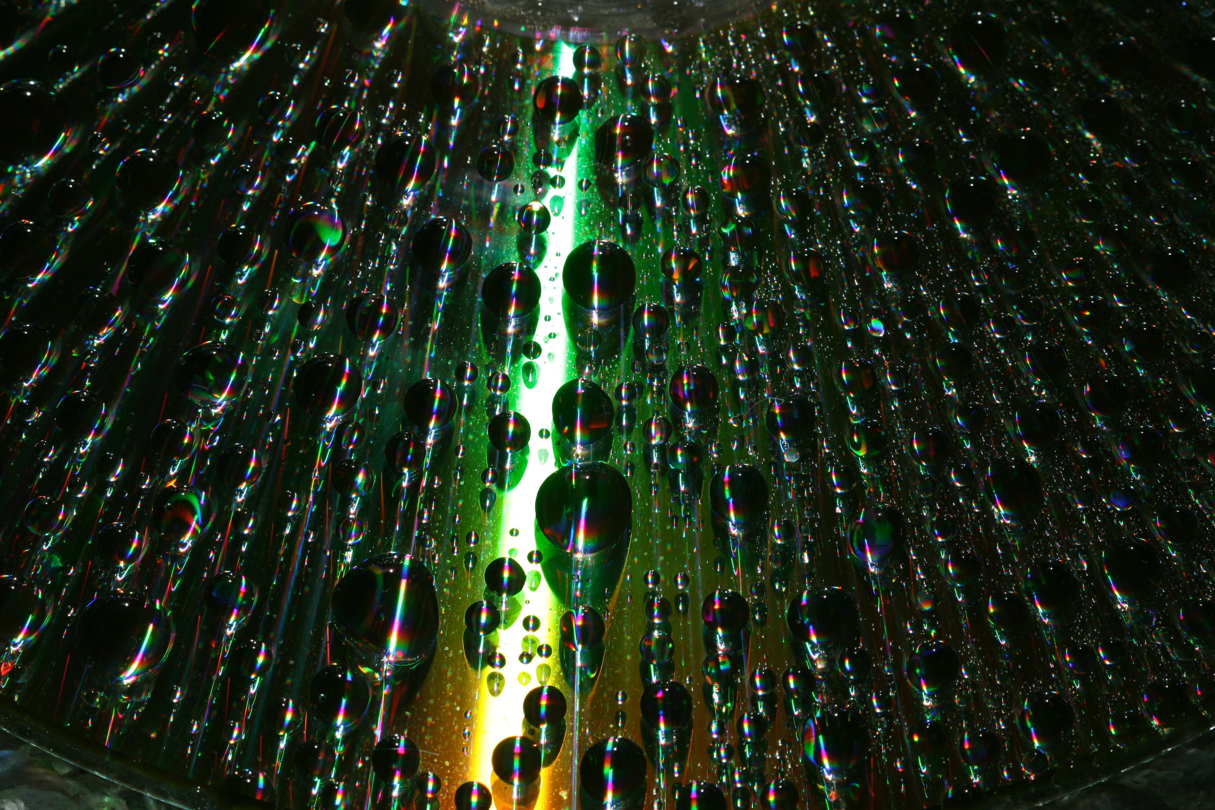 abstract, drop, texture, 4K, transparent, pattern, raindrop, circle, illuminated, wet, background, indoors, usd, long exposure, cd, full frame, light, HD Wallpaper