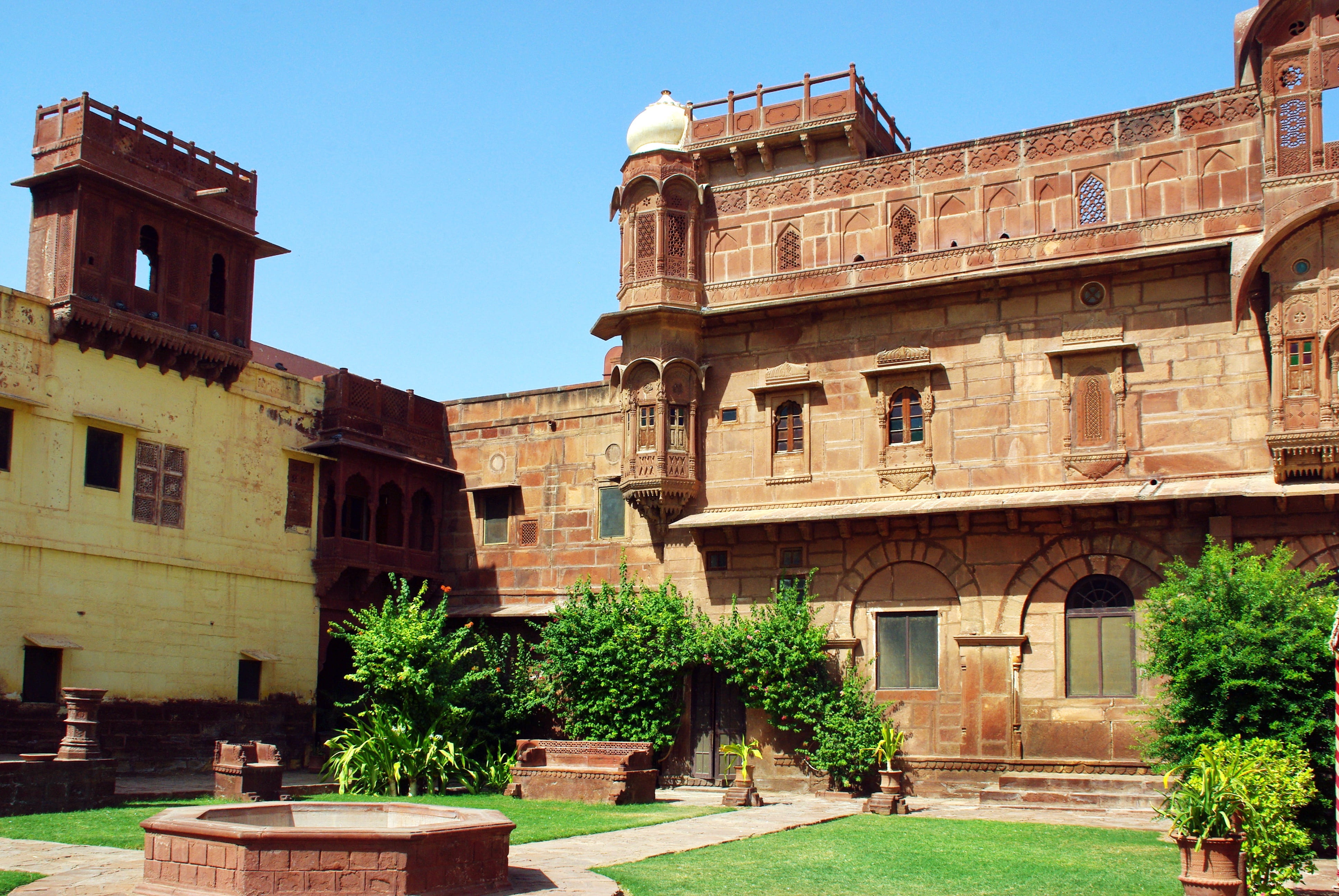 red sandstone, sky, history, built structure, travel destinations, palace, sunlight, the past, facade, maharaja, outdoors, place, rajasthan, india, tree, HD Wallpaper
