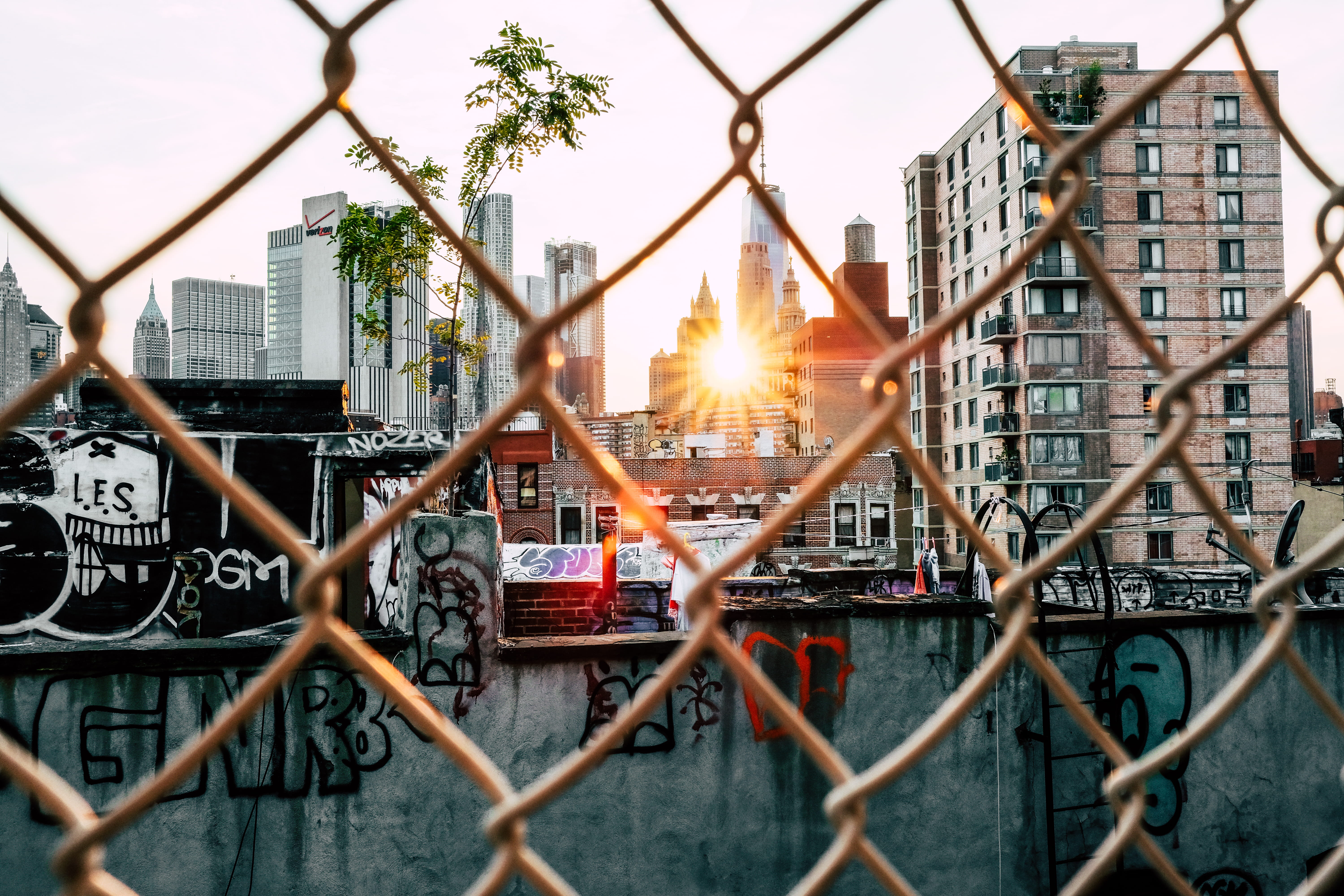 fence, architecture, safety, art, outdoors, focus on background, metal, unsplash, 5K, building exterior, security, graffiti, built structure, day, photography, HD Wallpaper