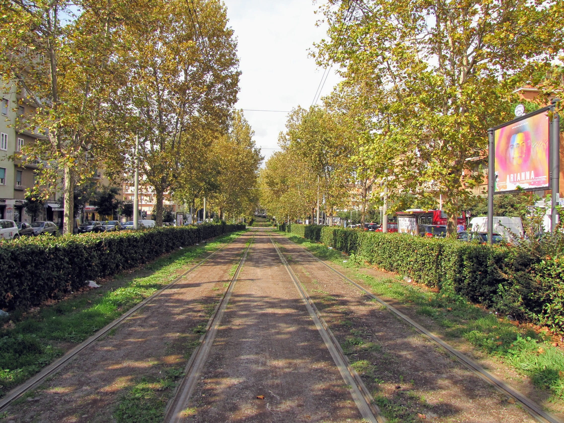 neighbourhood, tracks, trastevere, trees, tram, plant, growth, building exterior, mode of transportation, direction, outdoors, day, railroad track, the way forward, HD Wallpaper