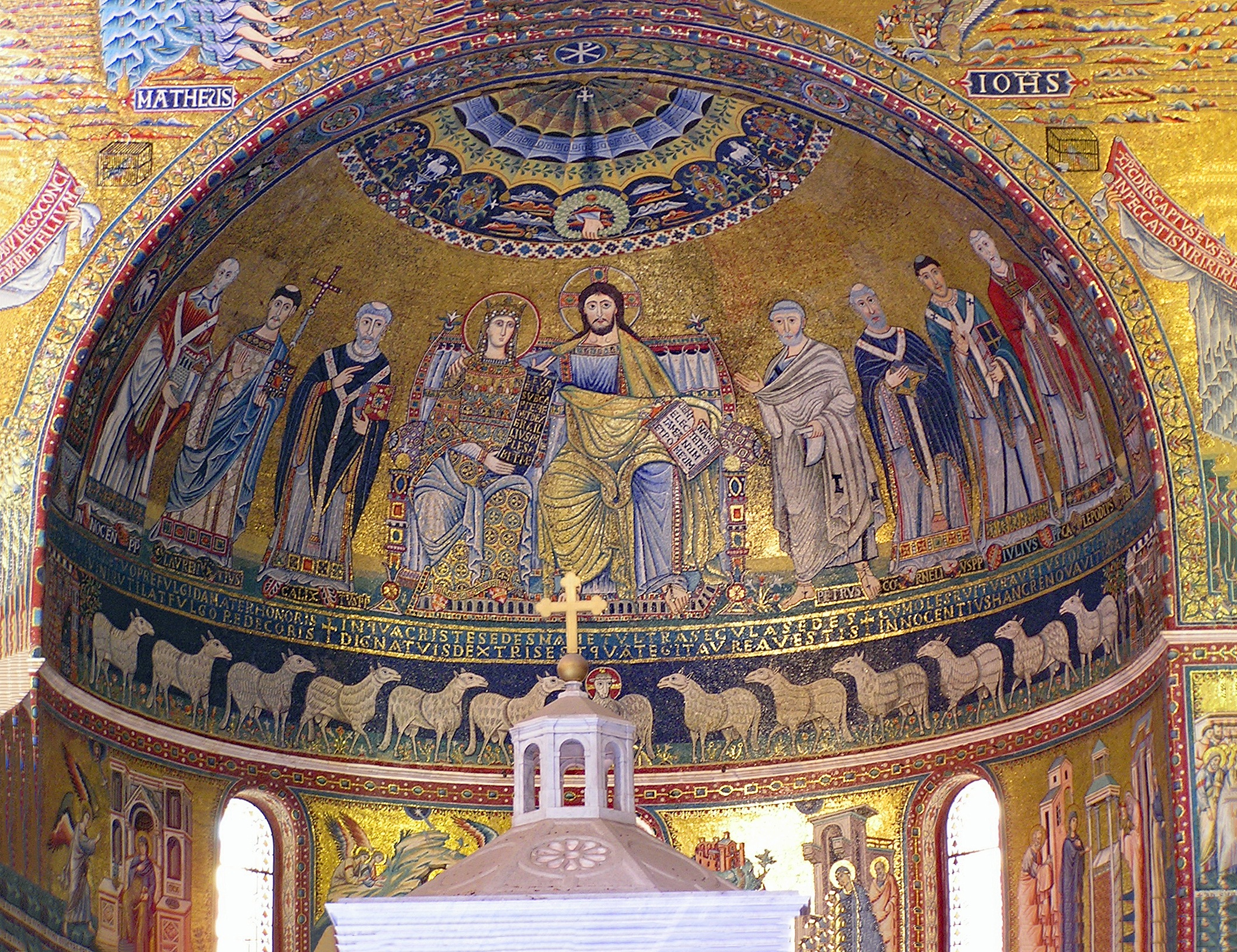 santa maria in trastevere, low angle view, spirituality, fresco, indoors, architecture, the past, europe, 1080P, mural, built structure, travel destinations, HD Wallpaper